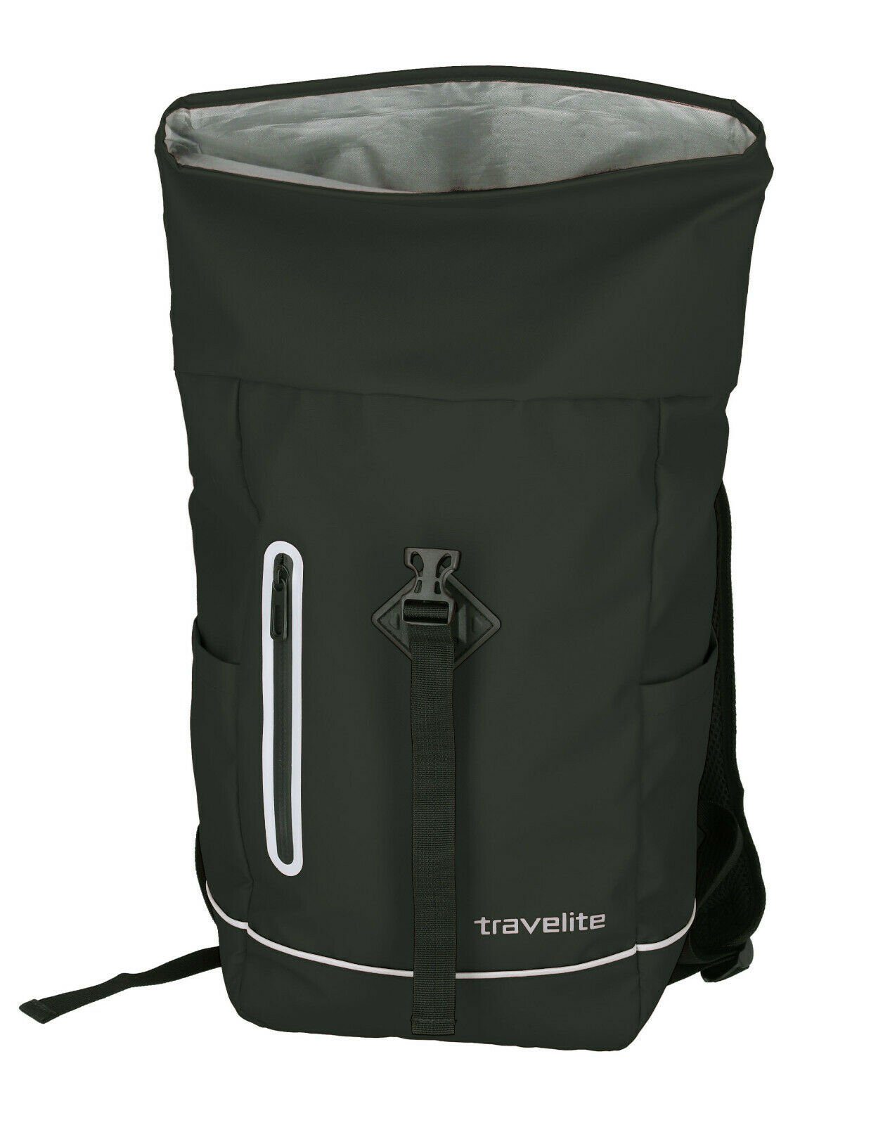 travelite Fahrradrucksack Basics Rollup Rucksack, wasserfester Kurierrucksack, aus Planenmaterial, mit Reflektoren, schwarz