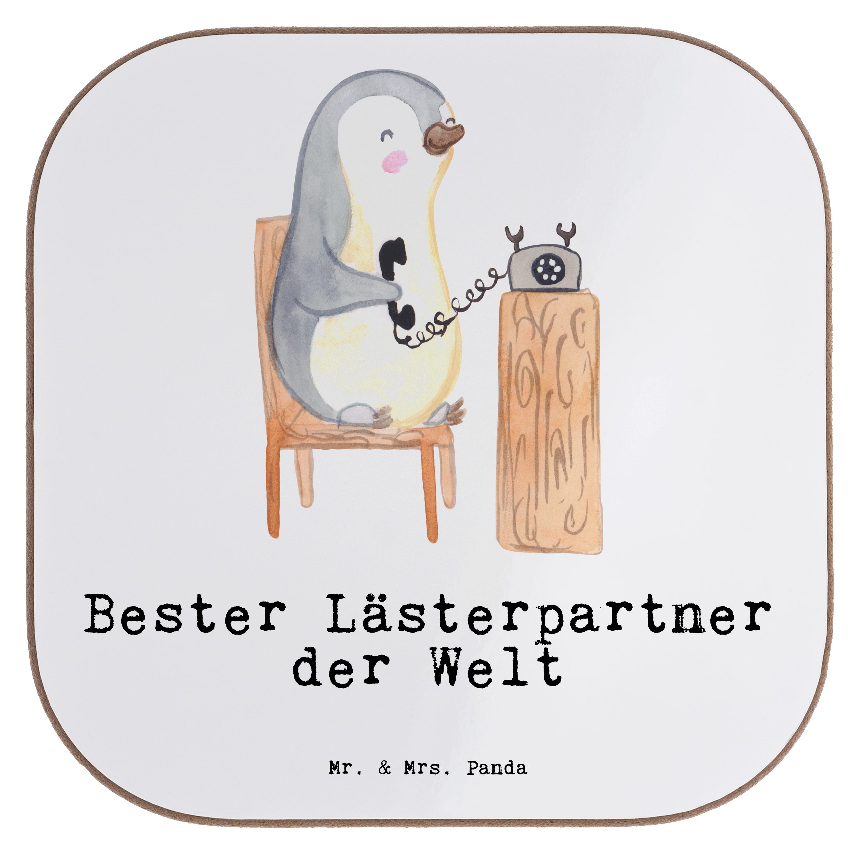 Mr. & Mrs. Panda Getränkeuntersetzer Pinguin Bester Lästerpartner der Welt - Weiß - Geschenk, Glasunterset, 1-tlg.