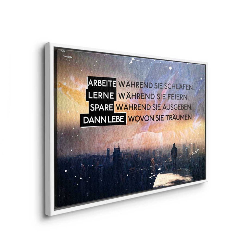 Leinwandbild Leinwandbild, schwarzer Deutsch, Träume - - verwirklichen Skyl Premium Rahmen Motivationsbild DOTCOMCANVAS® -