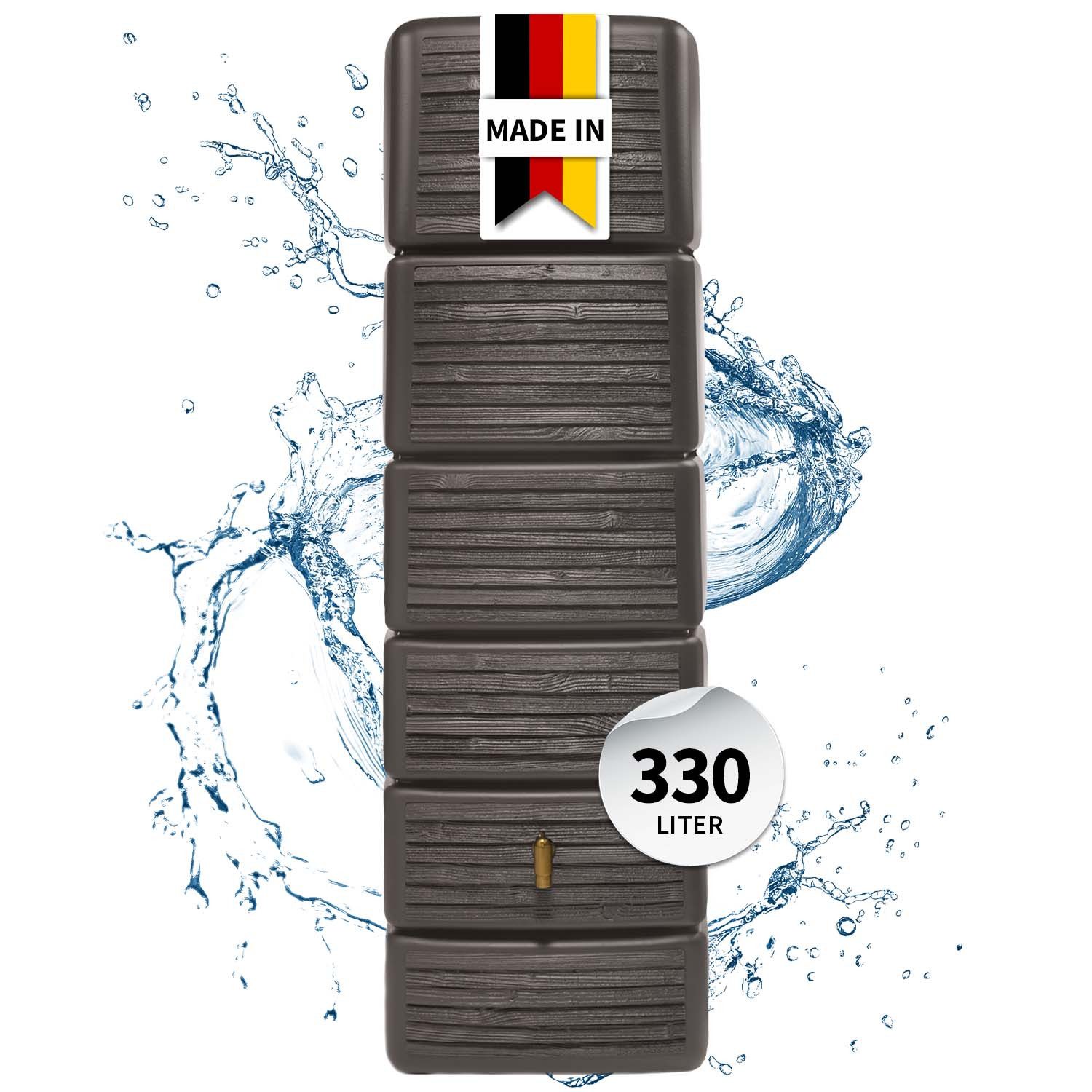 4rain Regentonne SLIM WOOD DECOR Wandtank 330 Liter darkwood