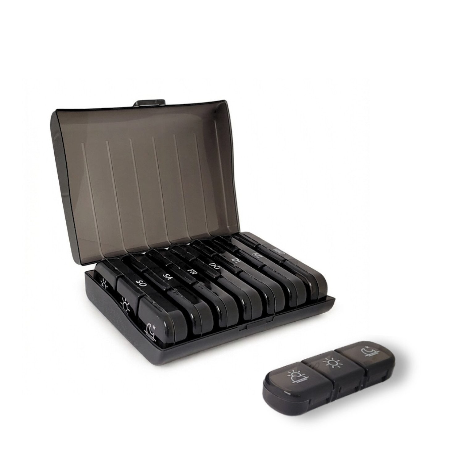 Frohbach Pillendose 7 Tage Tablettenbox - Für 1 Woche, 3 Fächer pro Tag, Schwarz (1 St)