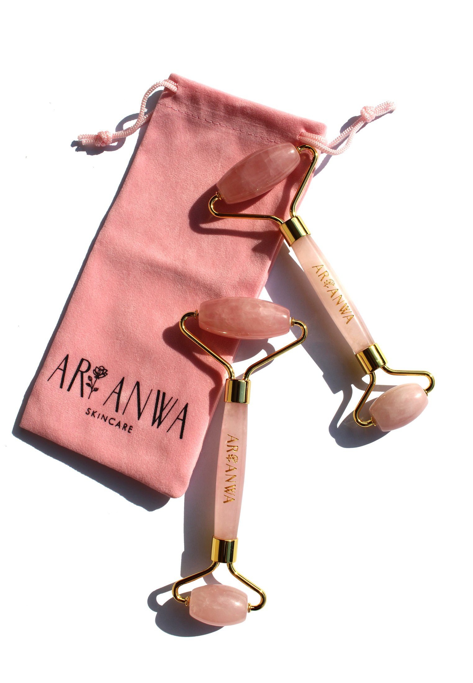 ARI ANWA Skincare Massageroller Rosenquarz Roller, Beauty Gesichtsroller