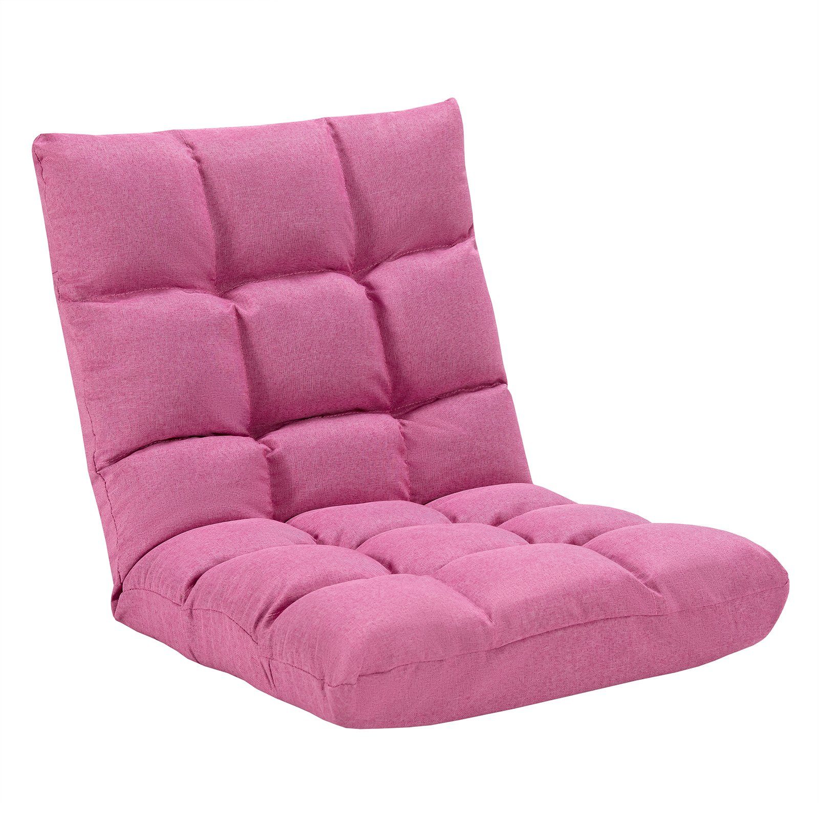 Bodensessel, mit 14-Fach COSTWAY Lehne Sessel, Rosa Verstellbarer
