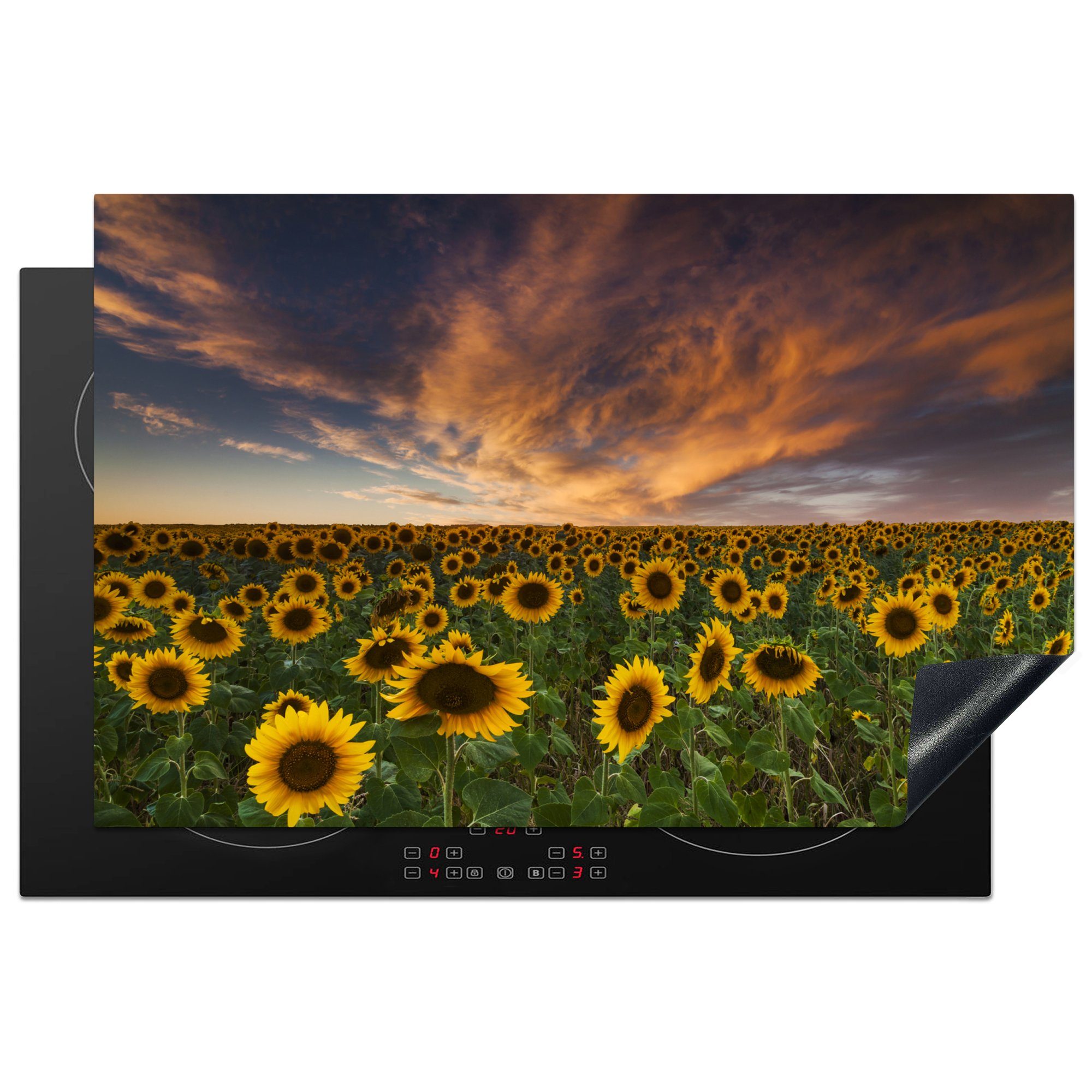 MuchoWow Herdblende-/Abdeckplatte Sonnenblume - Himmel - Abenddämmerung, Vinyl, (1 tlg), 81x52 cm, Induktionskochfeld Schutz für die küche, Ceranfeldabdeckung | Herdabdeckplatten