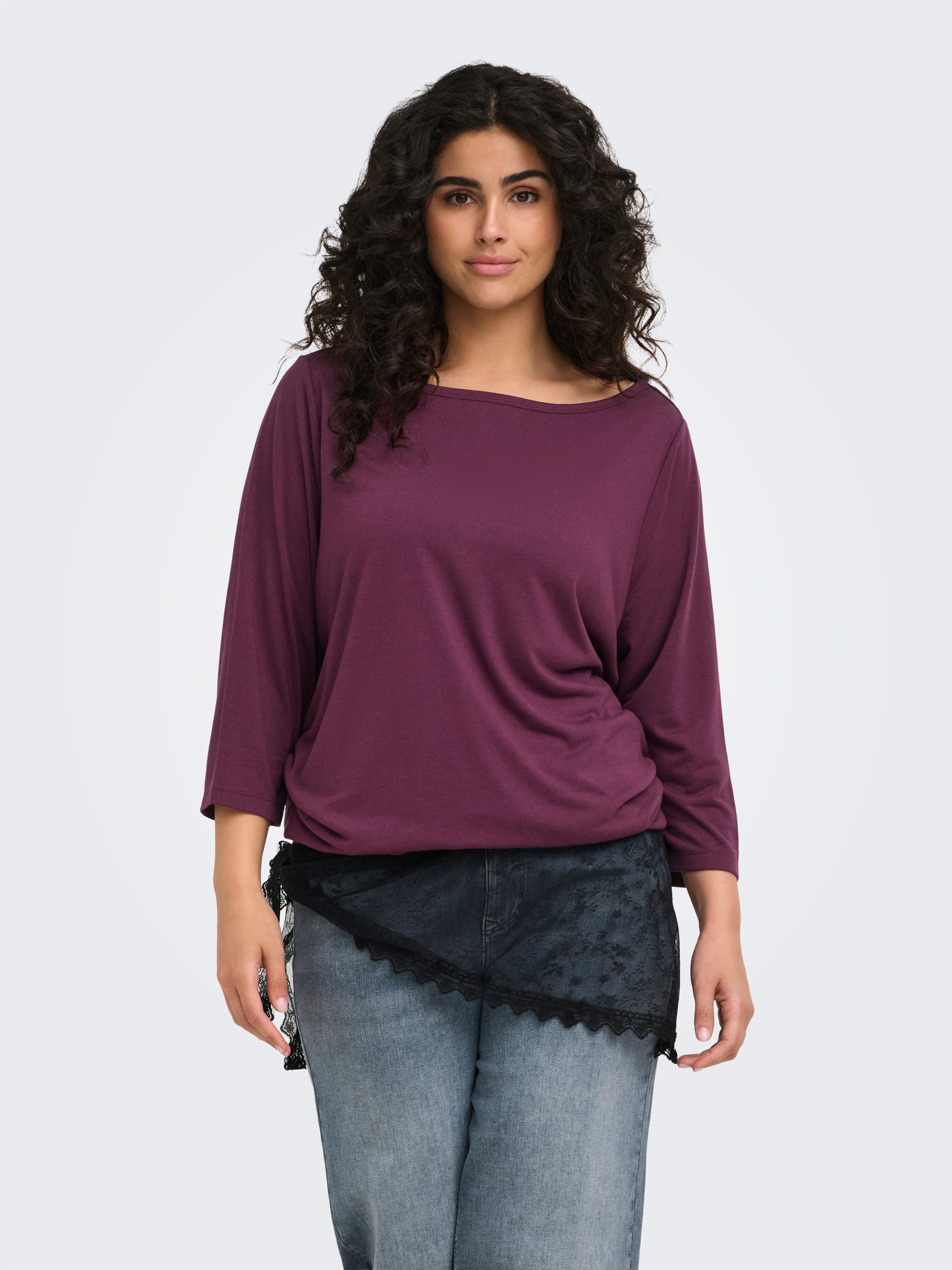 ONLY CARMAKOMA 3/4-Arm-Shirt CARCARLINNE 3/4 BOATNECK TOP JRS Materialmix, normal geschnitten