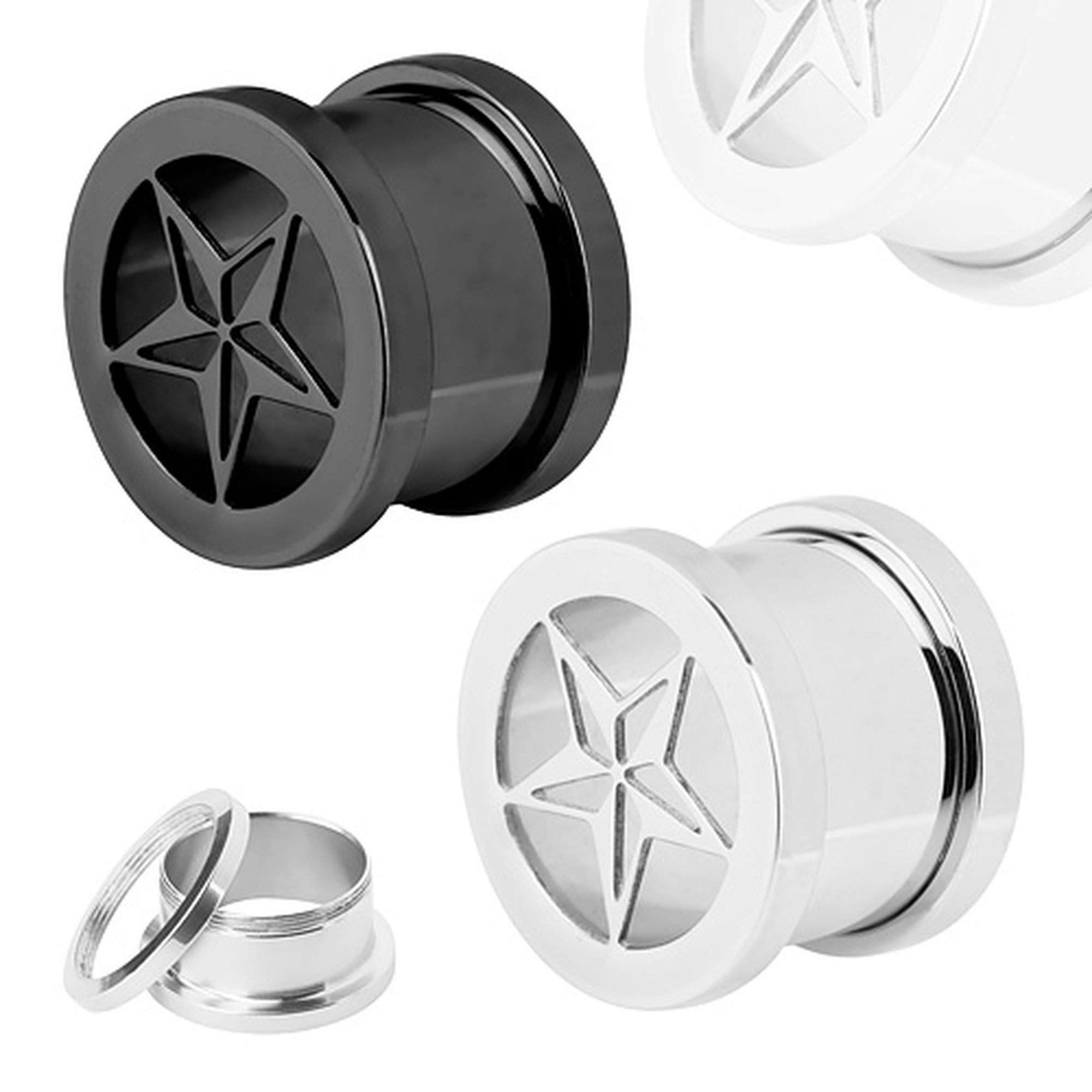 Schraub Tunnel Star Stern Edelstahl Piercing Taffstyle Star, Stern Flesh Schwarz Plug Edelstahl Punk Ohr Plug Ohrpiercing Schraub Plug Punk