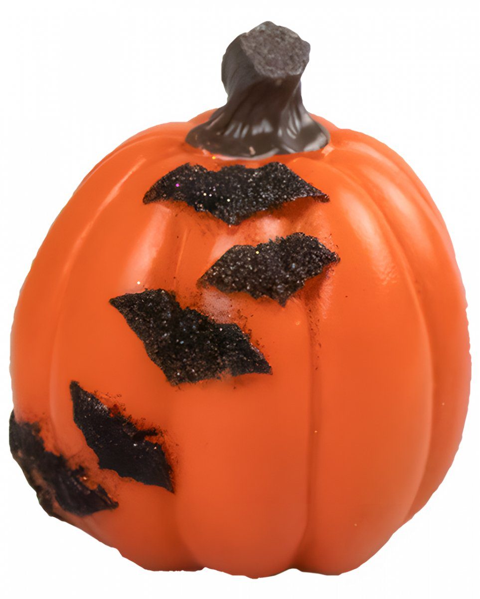 Dekoobjekt Oranger Halloween Kürbis mit Glitzer Fledermäusen