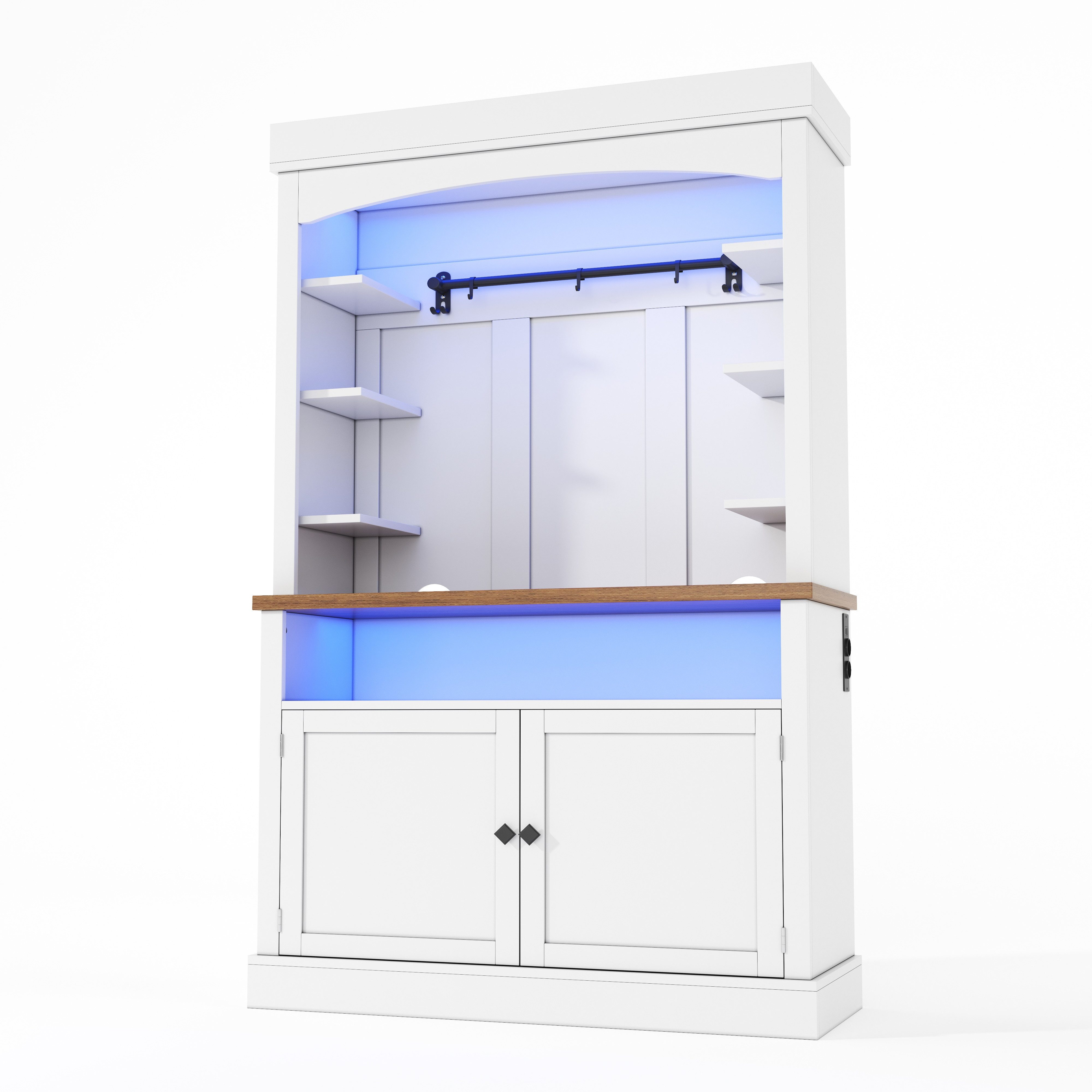 Küchenbuffet Küchenschrank Vitrinenschrank Hochschrank mit LED und Steckdose