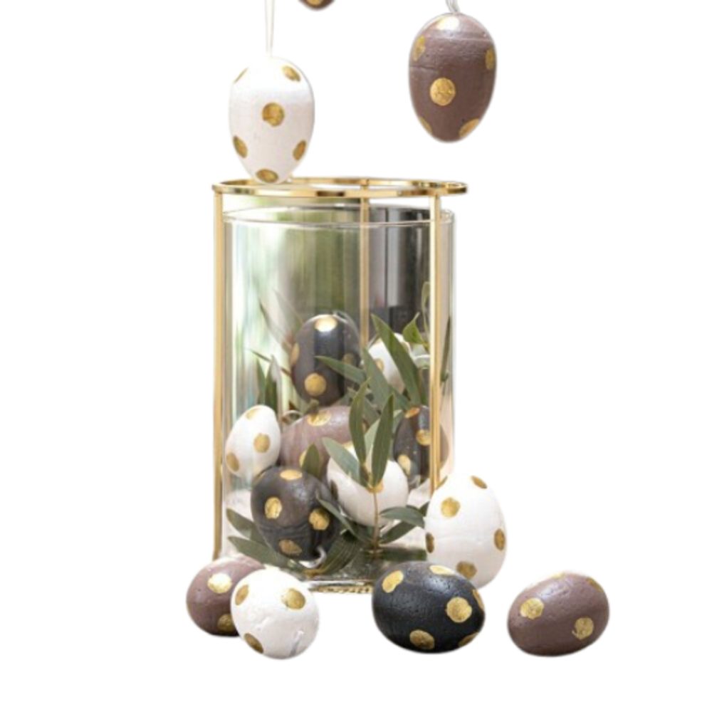 Home-trends24.de Osterei Deko Hänger Ei Osterdeko Osterhänger Gold Weiß Schwarz 18er Set (18 St)