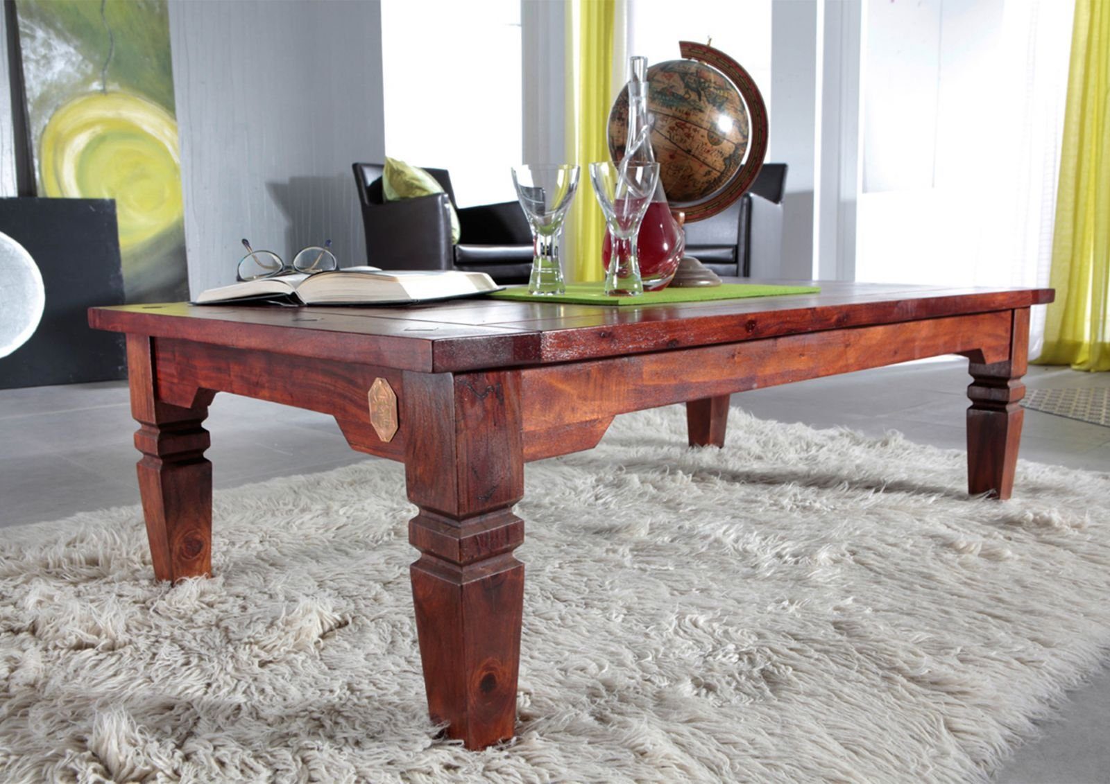 Massivmoebel24 Couchtisch Couchtisch Akazie 135x75x40 nougat lackiert OXFOR günstig online kaufen