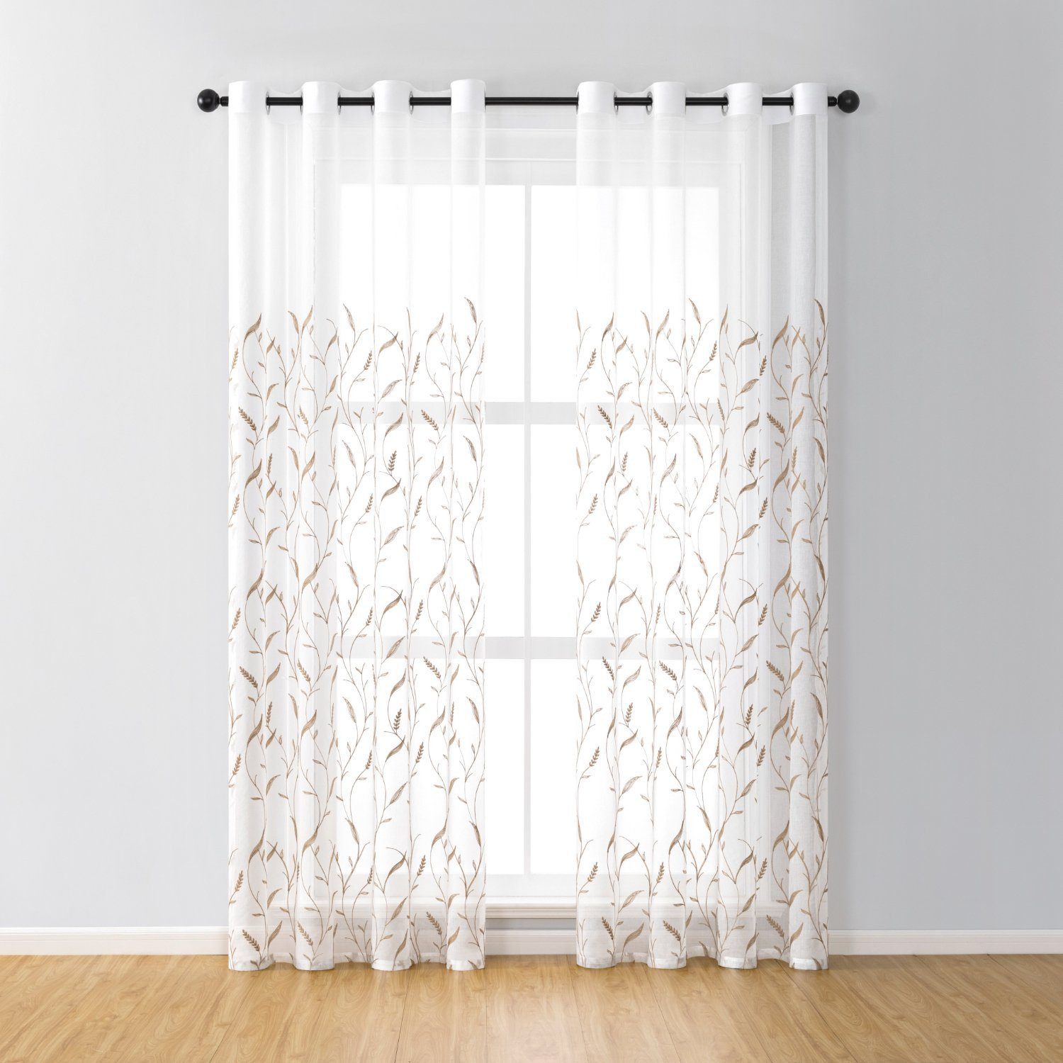 BYSURE Gardine NF12WH00272 (2 St), Ösen, transparent, blätte-Stickerei Vorh günstig online kaufen