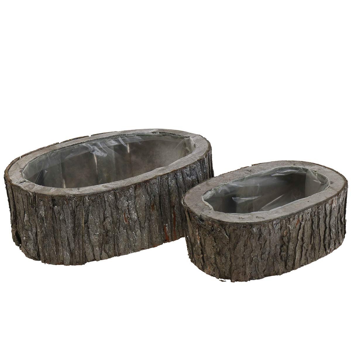 Dekokorb Pflanzkasten Blumentopf Set Holzoptik mit Rinde, Rustikal Deko, 2