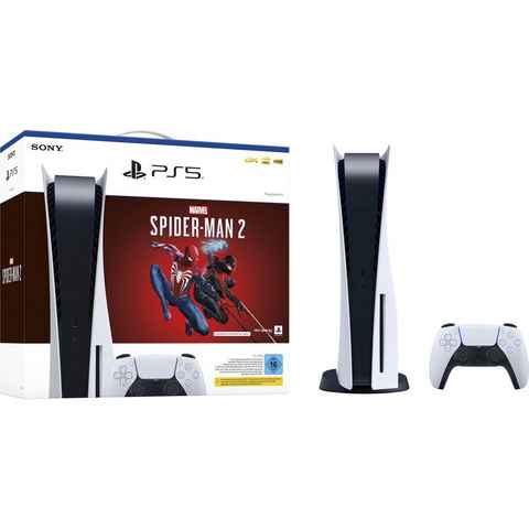 Playstation PlayStation 5 Konsole + PS5 Spiel Marvel’s Spider-Man 2 CODE (Bundle), Disk Laufwerk Console mit Spiderman 2 Gutschein Code