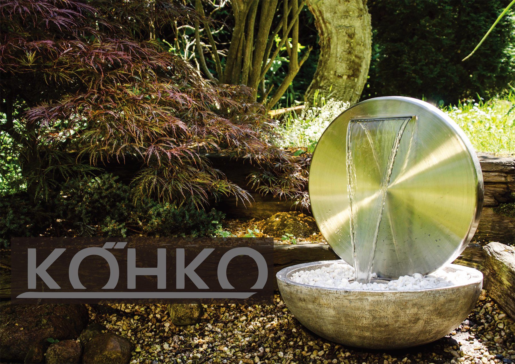 Köhko Gartenbrunnen Ø 55 CM mit LED „Bocca“ aus matt gebürsteten Edelstahl mit Becken – Bild 5 von 5
