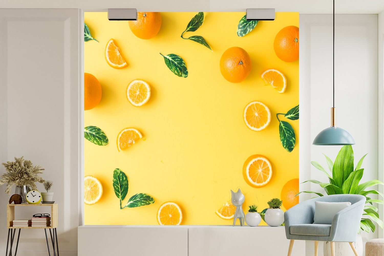 MuchoWow St), Obst Tapete oder Gelb, Wohnzimmer für Fototapete Orange Matt, Vinyl - bedruckt, Schlafzimmer, - (5 Wandtapete