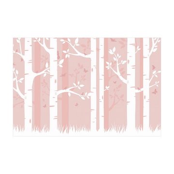 Kinderteppich Vinyl Waldtiere Kinderzimmer Birkenwald Mädchen Jungen, Bilderdepot24, rechteckig - rosa glatt, nass wischbar (Saft, Tierhaare) - Saugroboter & Bodenheizung geeignet