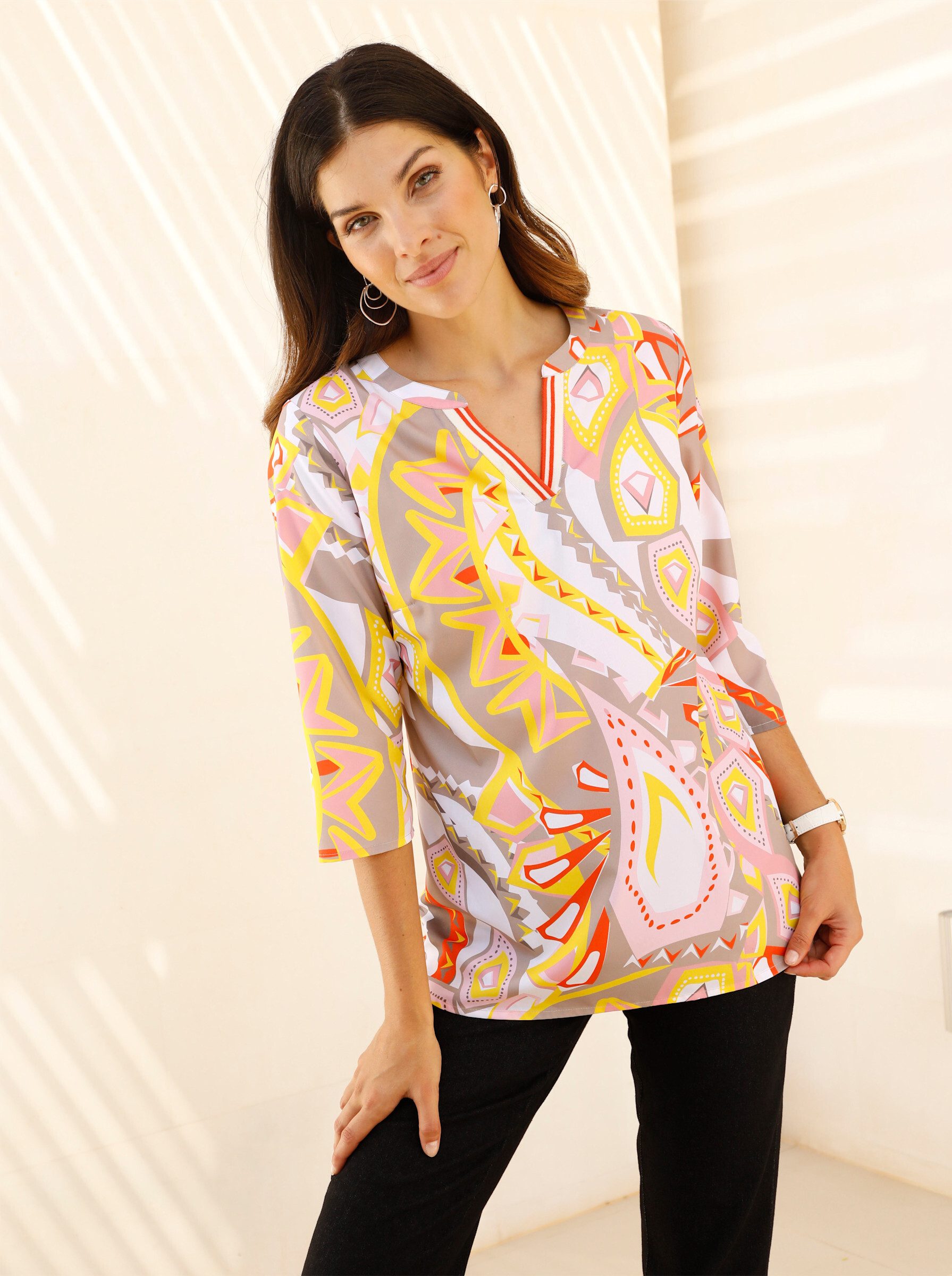 Sieh an! Klassische Bluse Longbluse 3/4-Arm