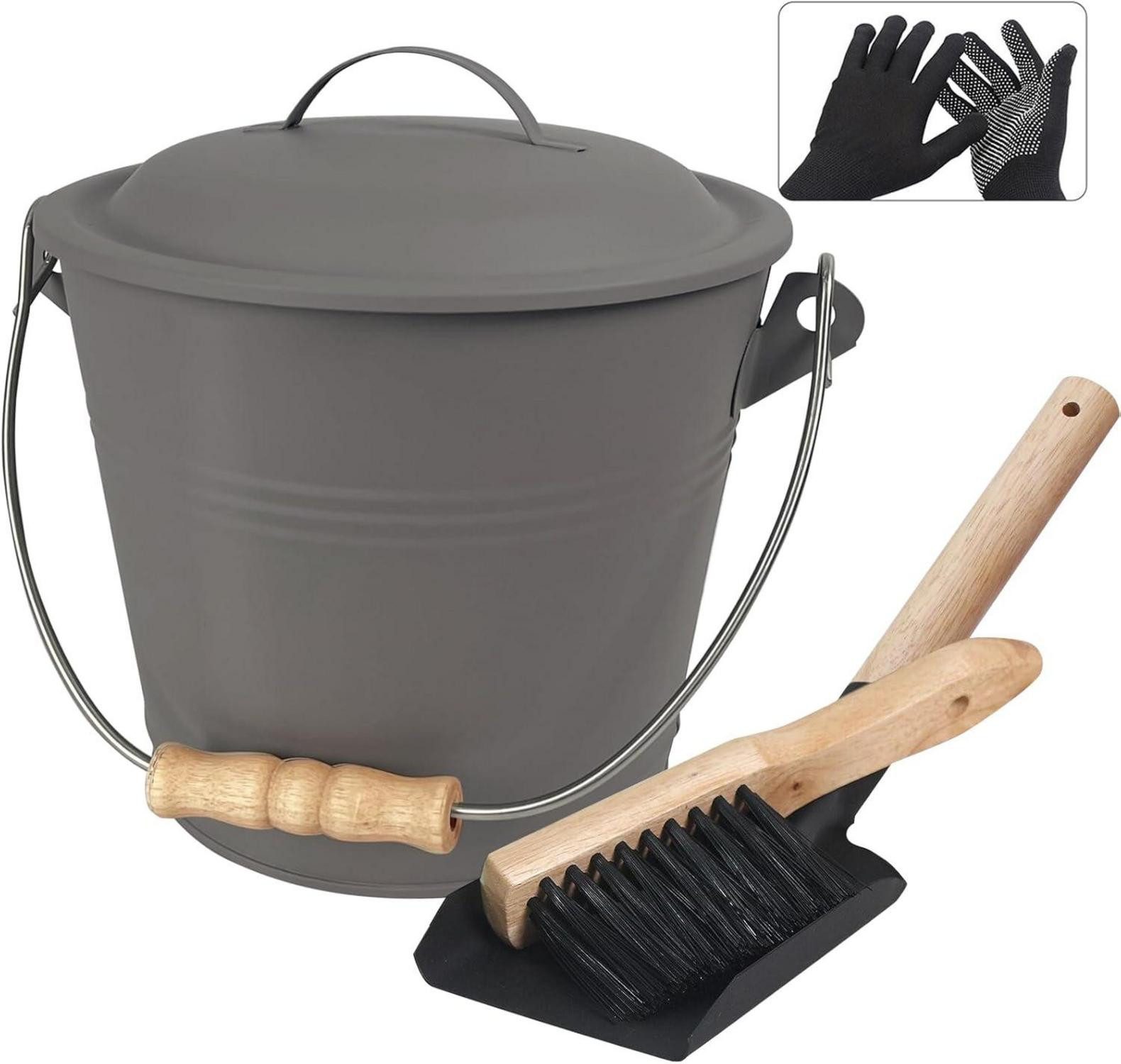 LuxusKollektion Kaminofen-Erweiterungssegmet Ascheeimer mit Deckel 5L Kohleeimer Schaufel Handbesen Feuerstelle