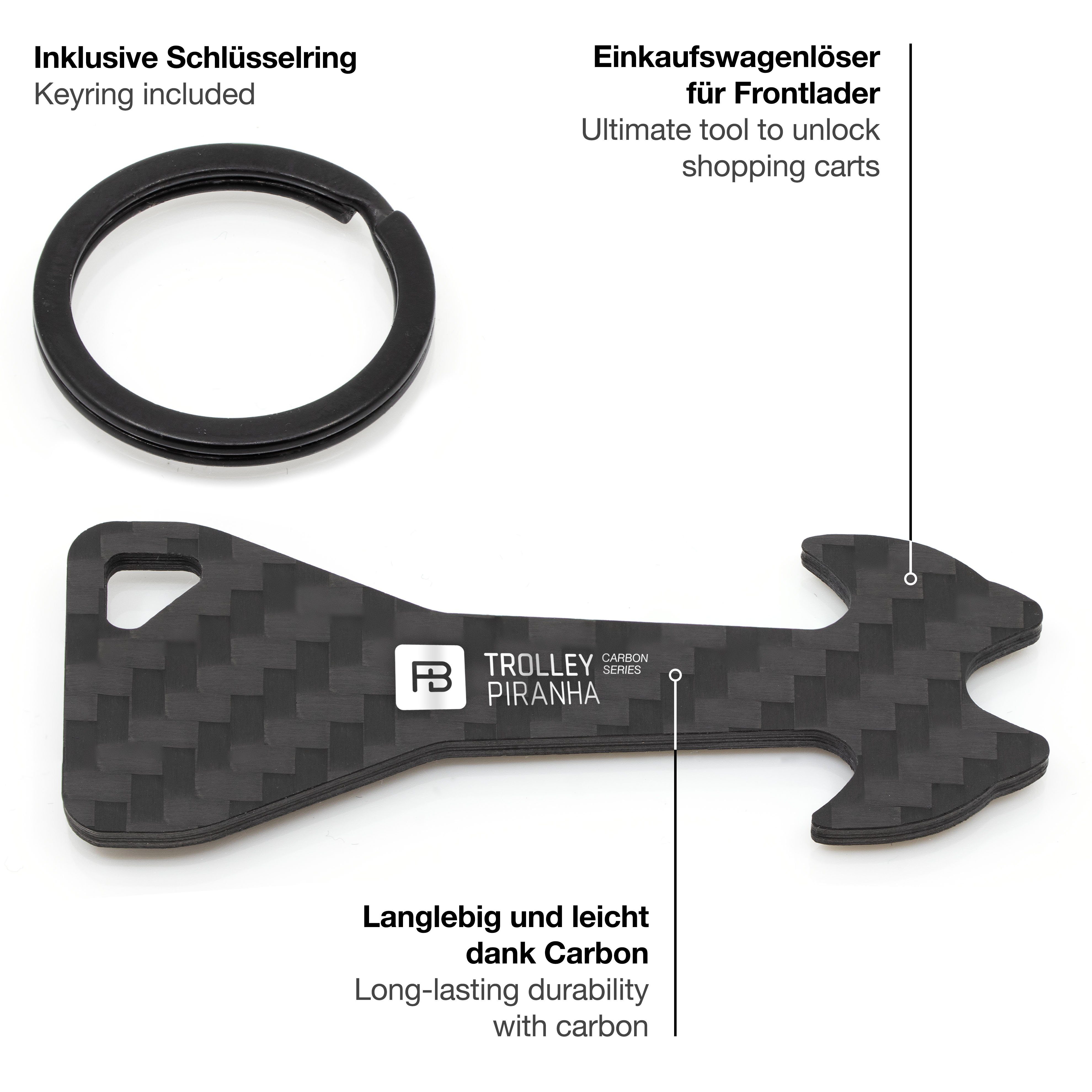 FABACH Schlüsselanhänger TrolleyPiranha Einkaufswagenlöser aus Carbon - Ein günstig online kaufen