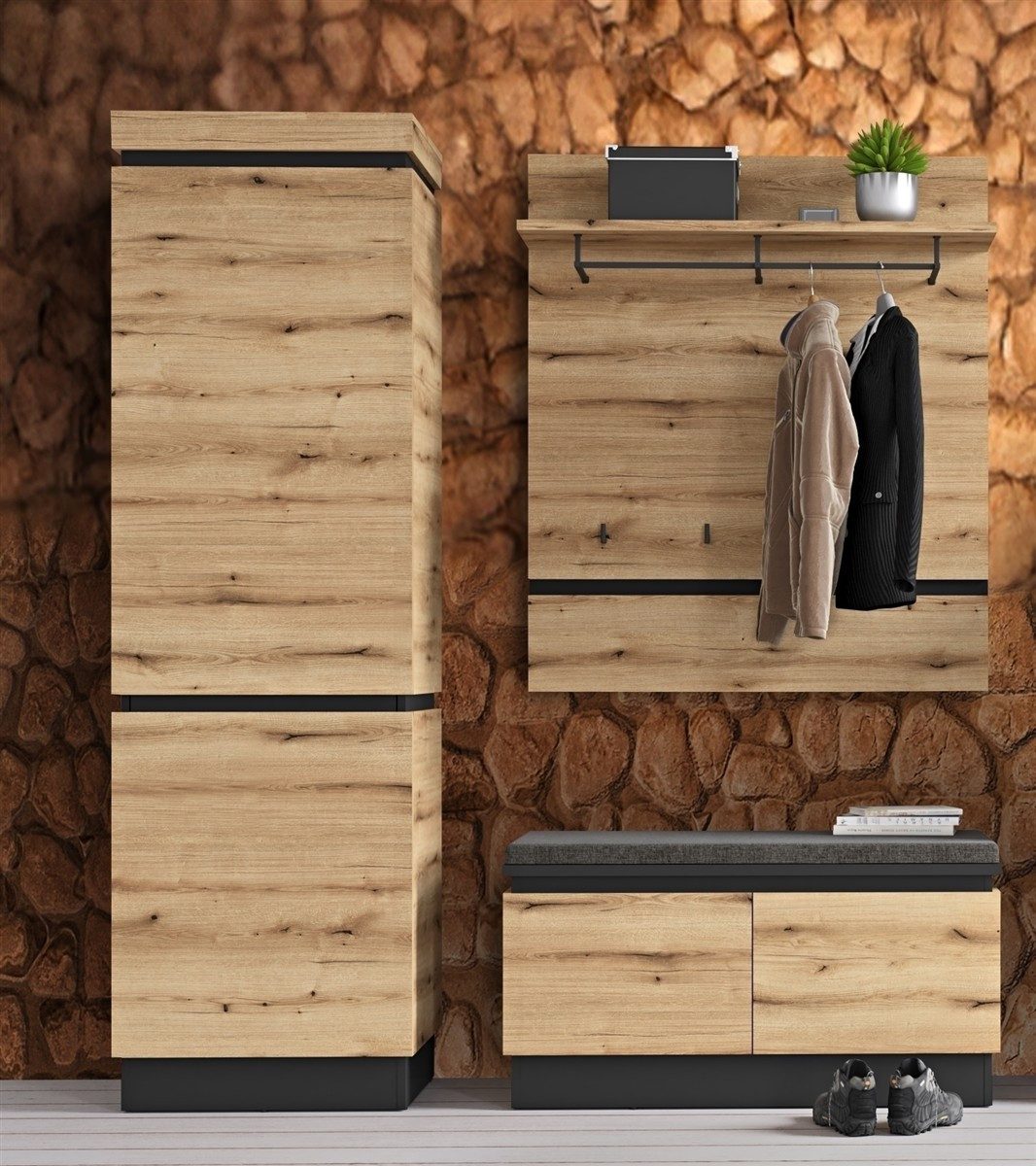 freiraum Garderoben-Set Corte, (3-teilig) in Evoke Eiche - 166x201x45 (BxHxT)