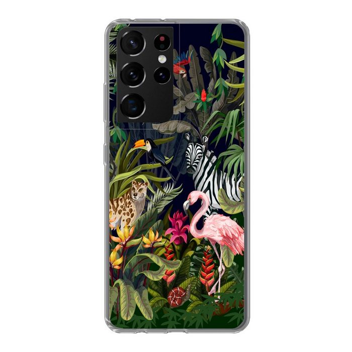 MuchoWow Handyhülle Dschungeltiere - Natur - Jungen - Mädchen - Flamingo - Zebra Phone Case Handyhülle Samsung Galaxy S21 Ultra Silikon Schutzhülle