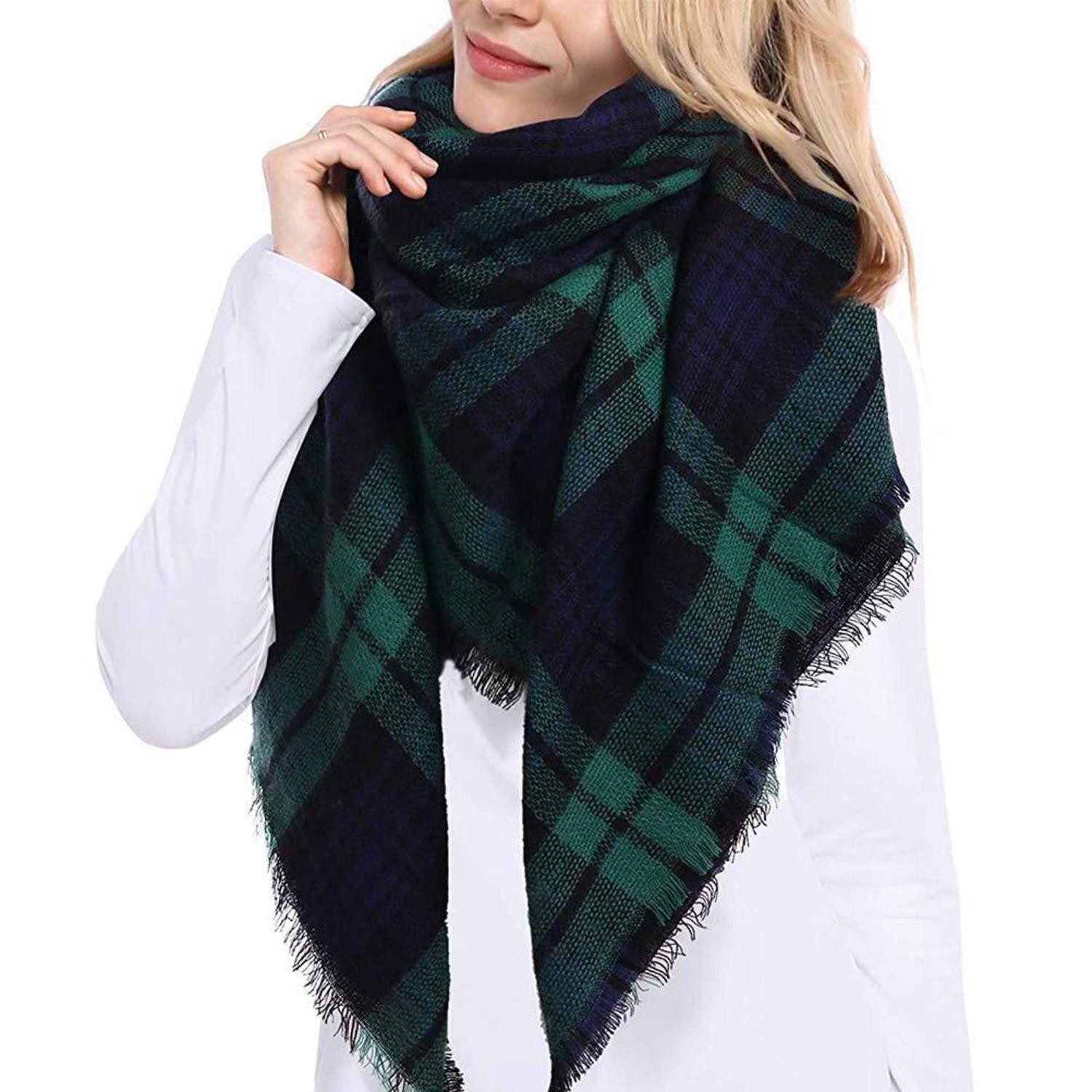 LuxusKollektion XXL-Schal Schal Karo Tartan Dreieck Dunkelgrün, (1-St)