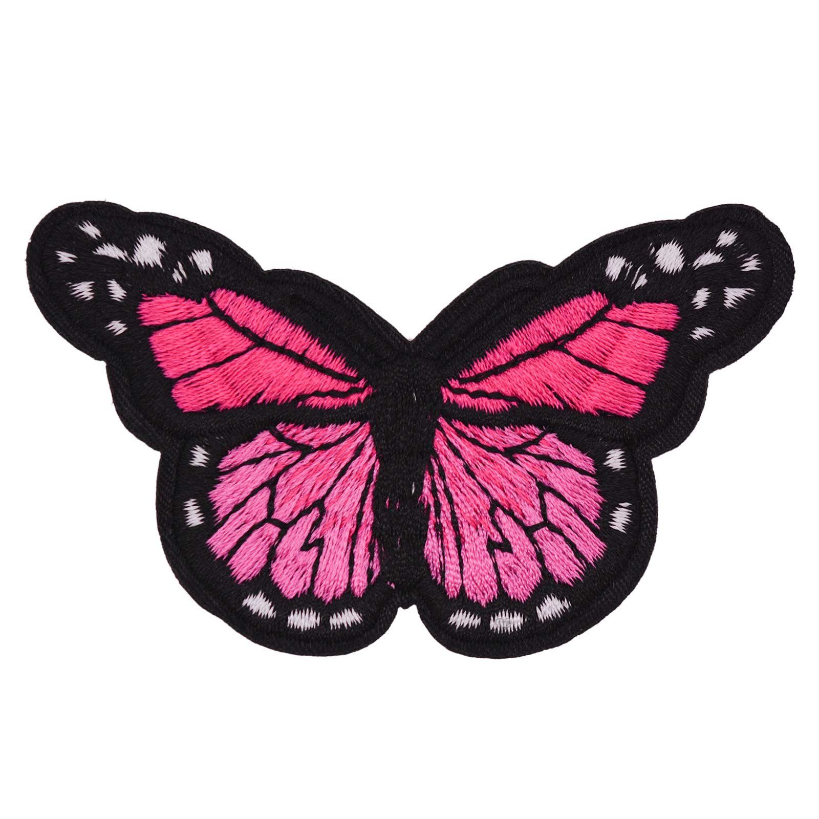 maDDma Aufnäher 3 Schmetterling Aufbügler bestickt Farb-/ Größenwahl, Polyester, Polyethylen Schicht, 46 x 78 mm pink
