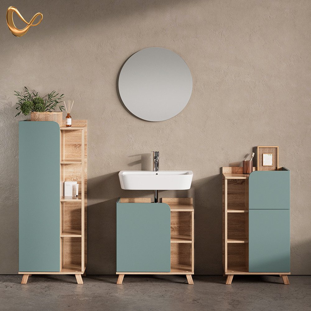 Livinity® Badmöbel-Set Marano, Blau-Grau/Sonoma, 4 Teile günstig online kaufen