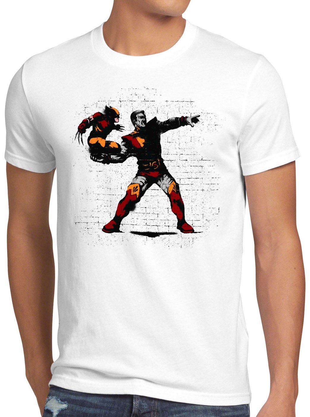style3 Print-Shirt Herren T-Shirt Wolverine Pitch mutant banksy comic weiß kino