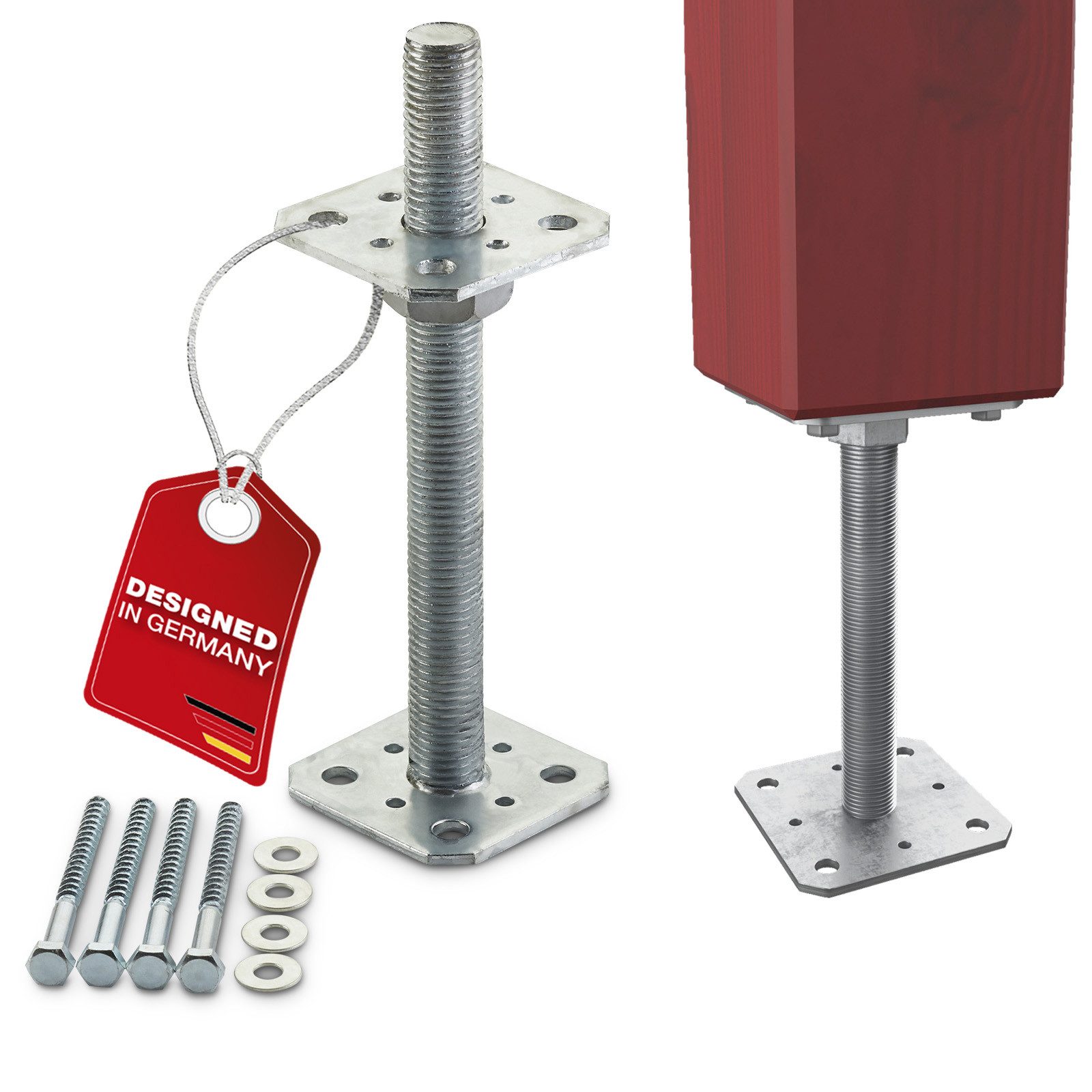 SO-TECH® Pfostenträger Stützträger höhenverstellbar Gewinde M24 Stahl feuerverzinkt, (1-St), zum Aufschrauben, wetterfest, 80 x 80 x 250 mm