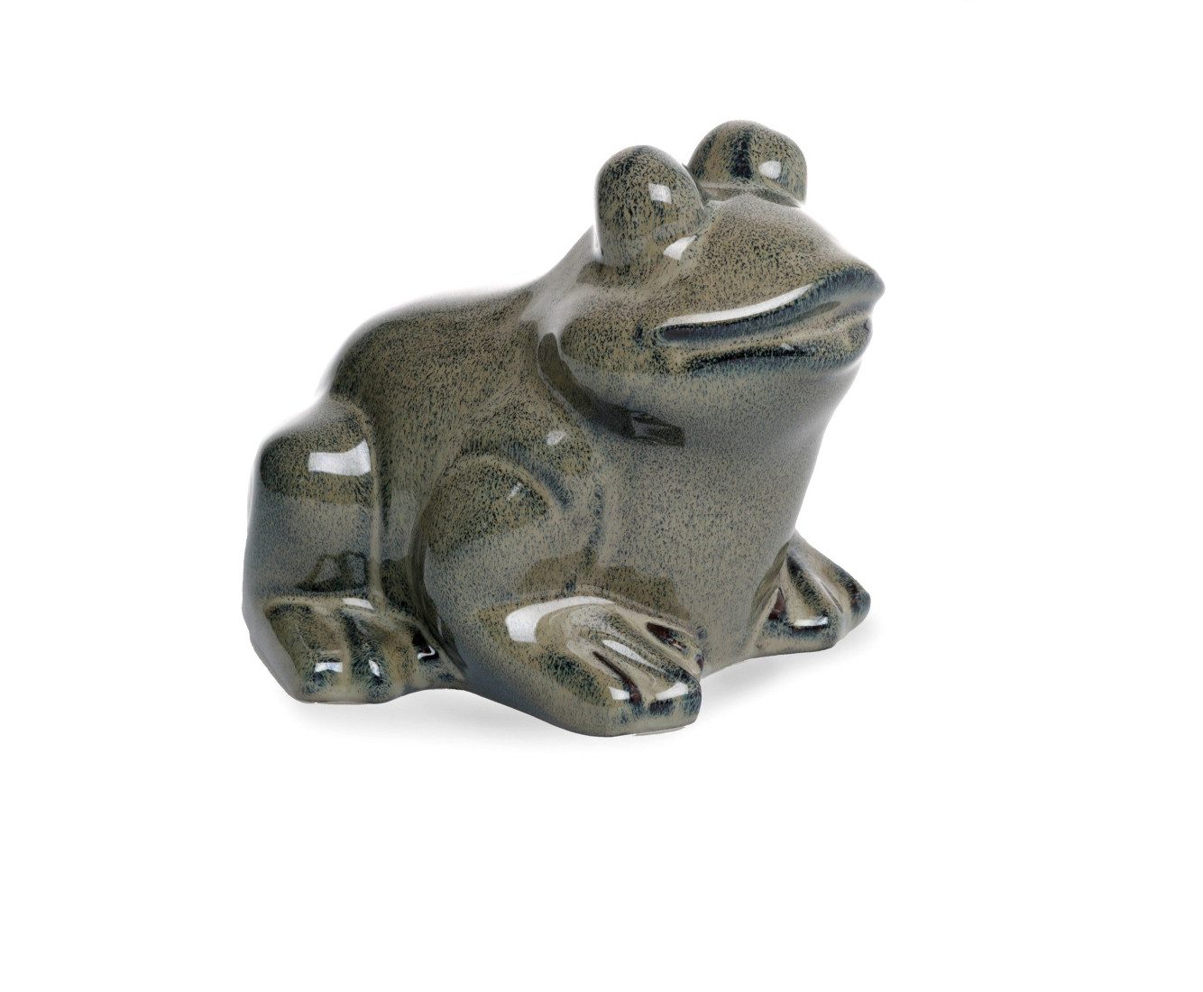 Gartenfigur Frosch grau-grün Steingut glasiert Figur 16x15cm H13cm Skulptur