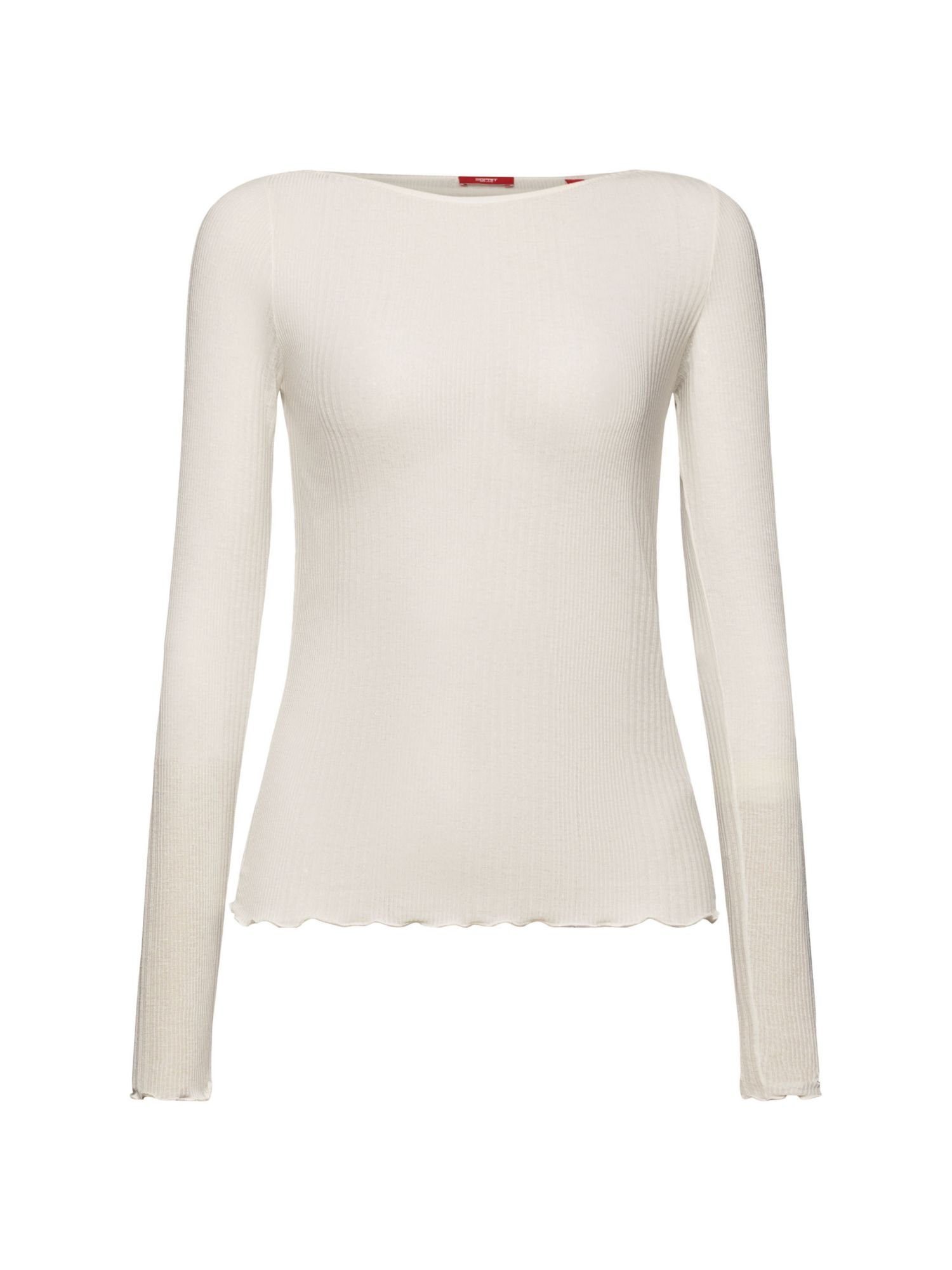 Esprit Langarmshirt Transparentes Ripptop (1-tlg) OFF WHITE