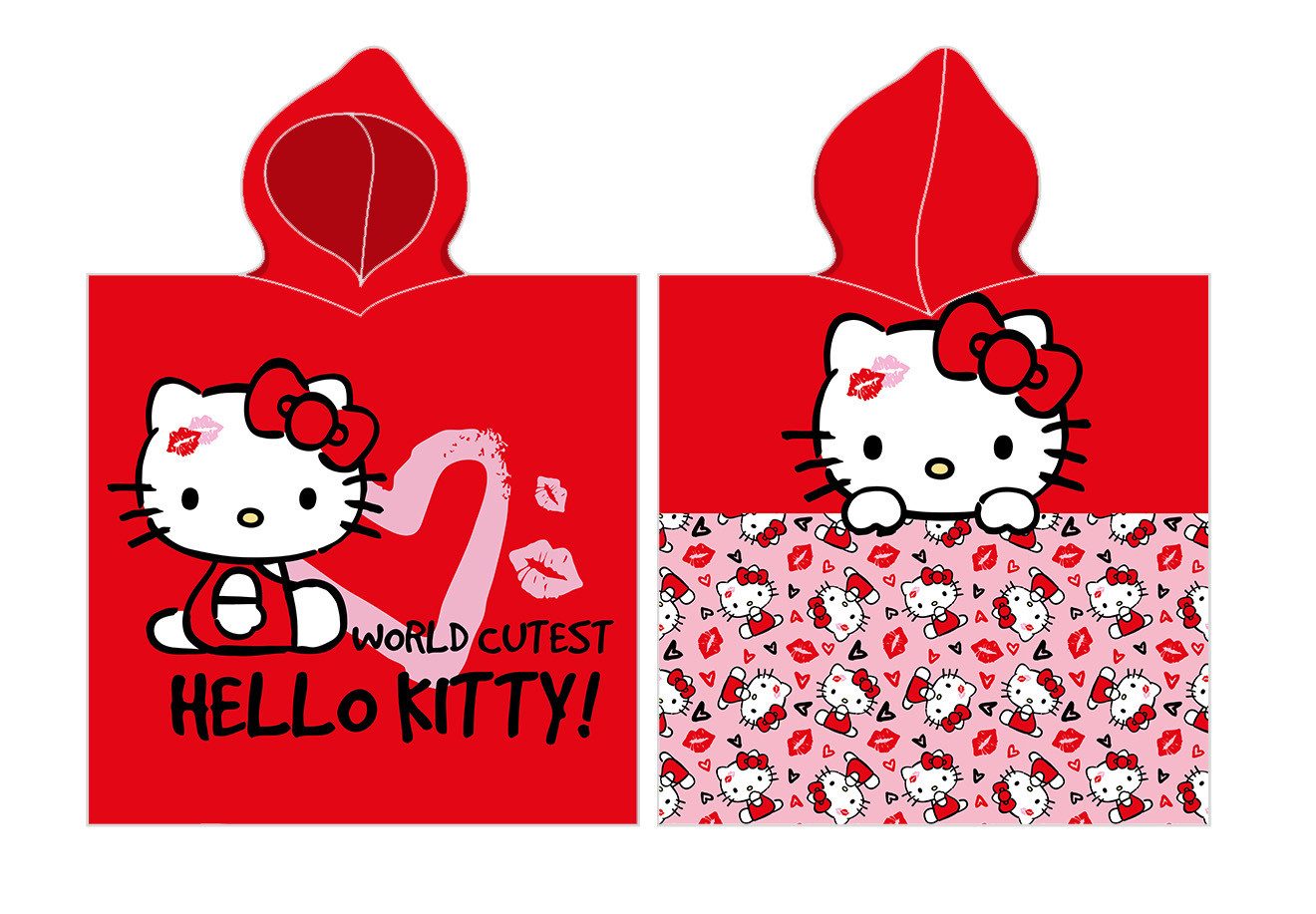 Hello Kitty Kapuzenhandtuch Hello Kitty Poncho Strandtuch mit Kaputze 55x110cm
