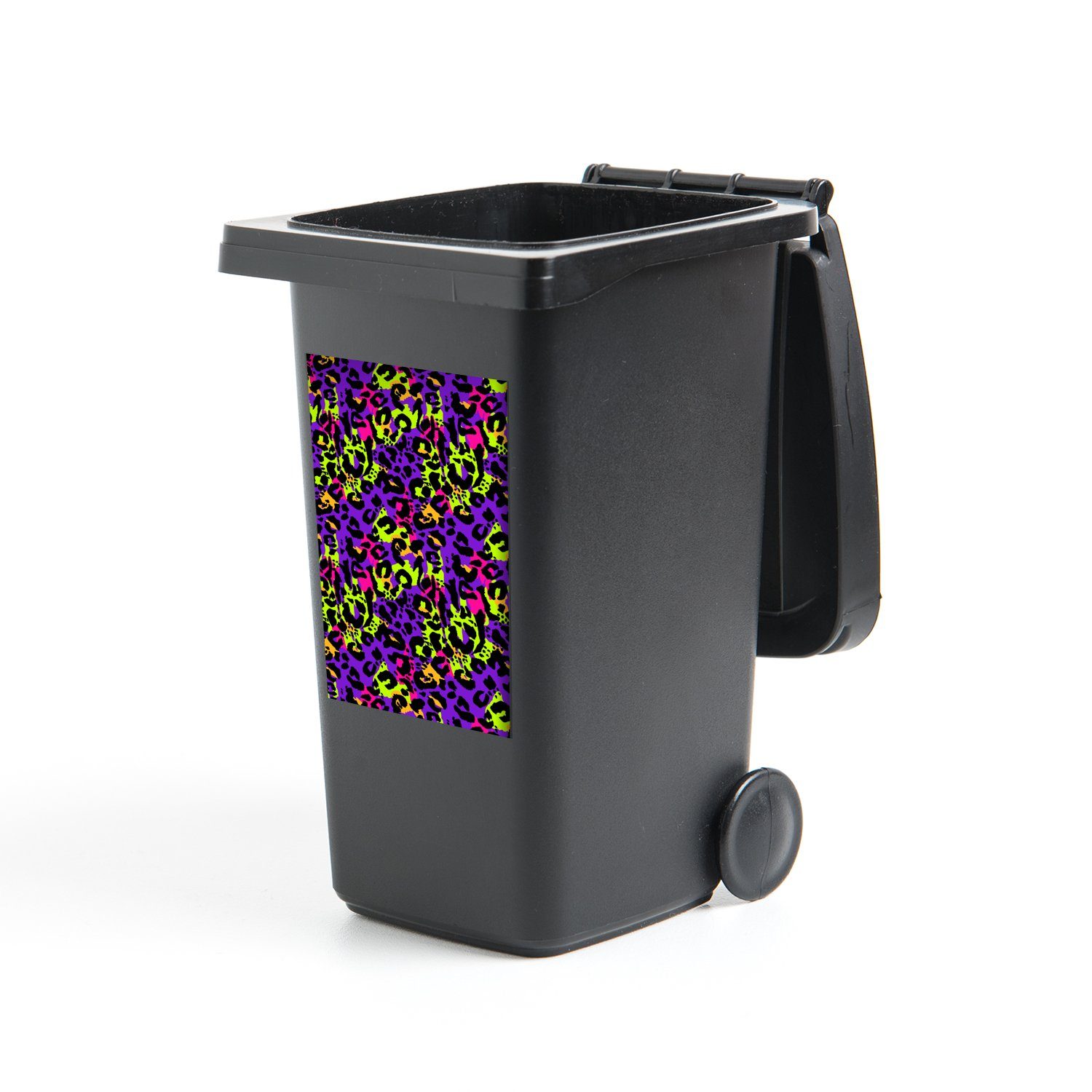 MuchoWow Wandsticker Pantherdruck - Neon - Regenbogen (1 St), Mülleimer-aufkleber, Mülltonne, Sticker, Container, Abfalbehälter