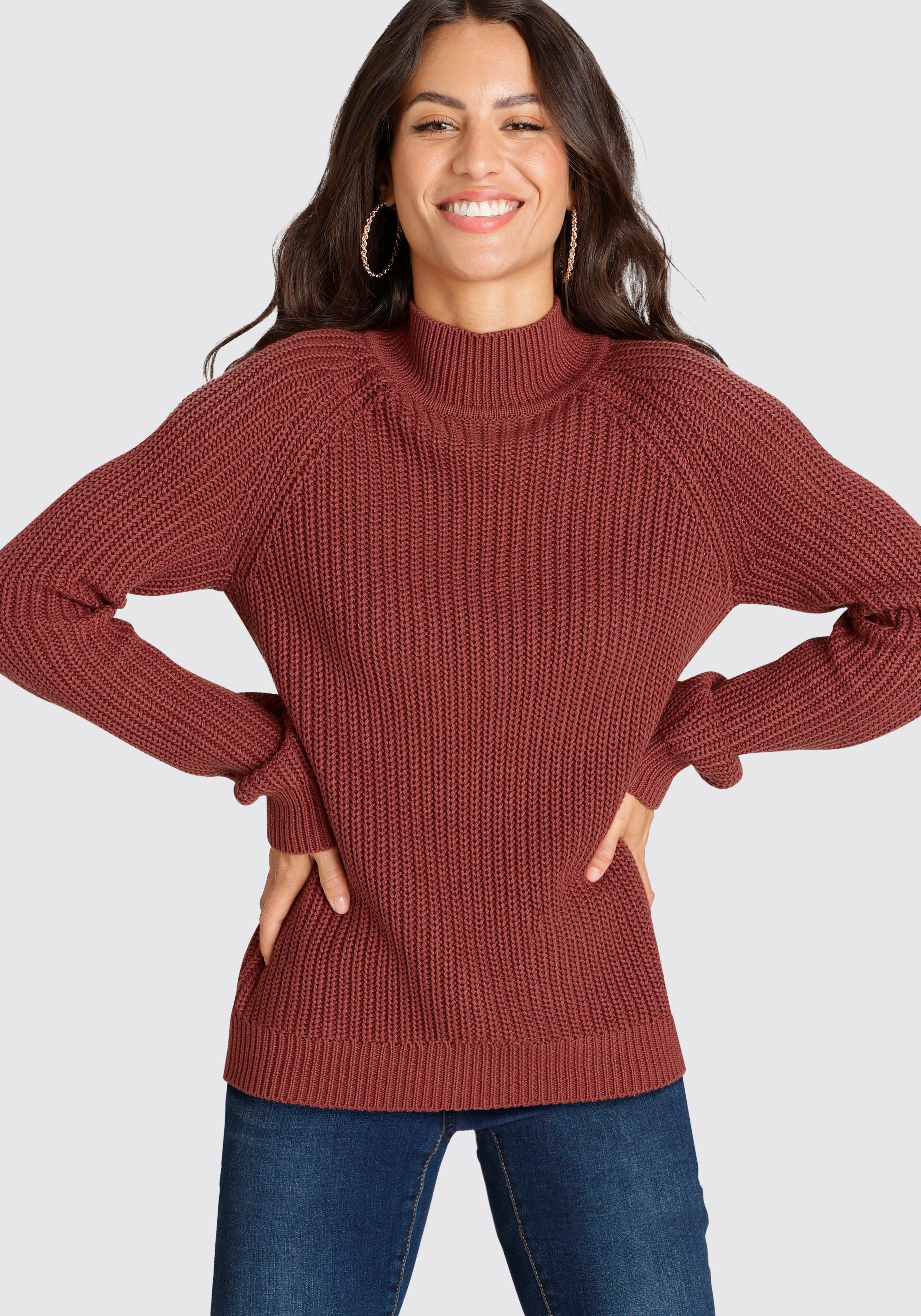 Laura Scott Strickpullover aus Grobstrick mit Stehkragen günstig online kaufen