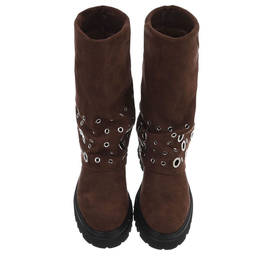 Ital-Design Modische Damenstiefel mit Ösen und robustem Absatz Plateaustiefel (90756025) Blockabsatz Stiefel in Braun – Bild 4 von 5