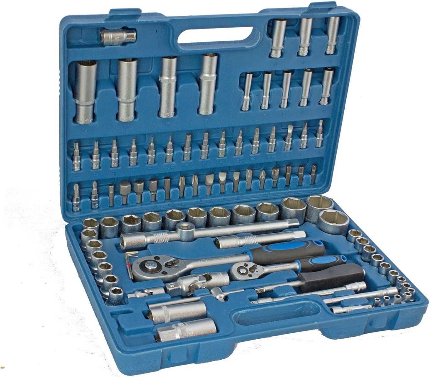 Falon-Tech Bit- und Steckschlüsselset Steckschlüssel Satz Ratschenkasten Nusskasten Werkzeug Koffer Set, 94-St.