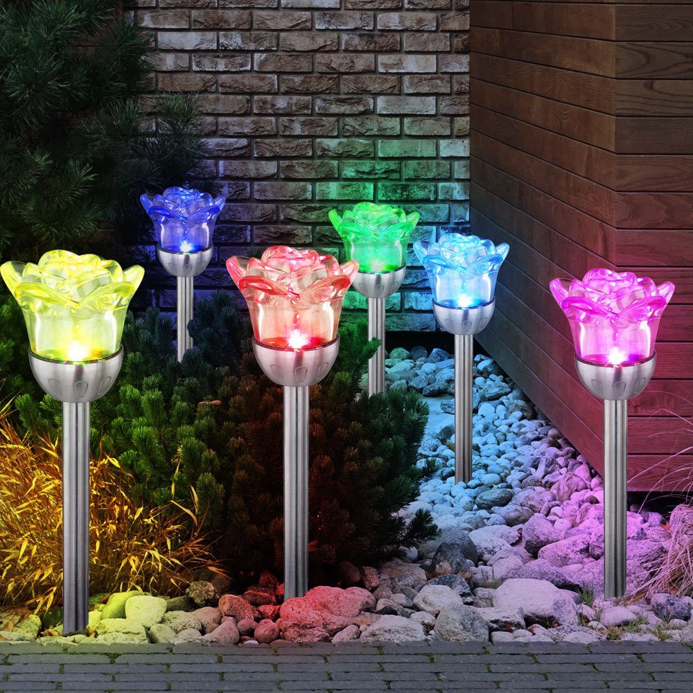 3er Außen Solar Kugel Solarleuchte, LED LED Farbwechsel, verbaut, LED-Leuchtmittel Set Leuchten Design fest etc-shop Rosen Steck RGB