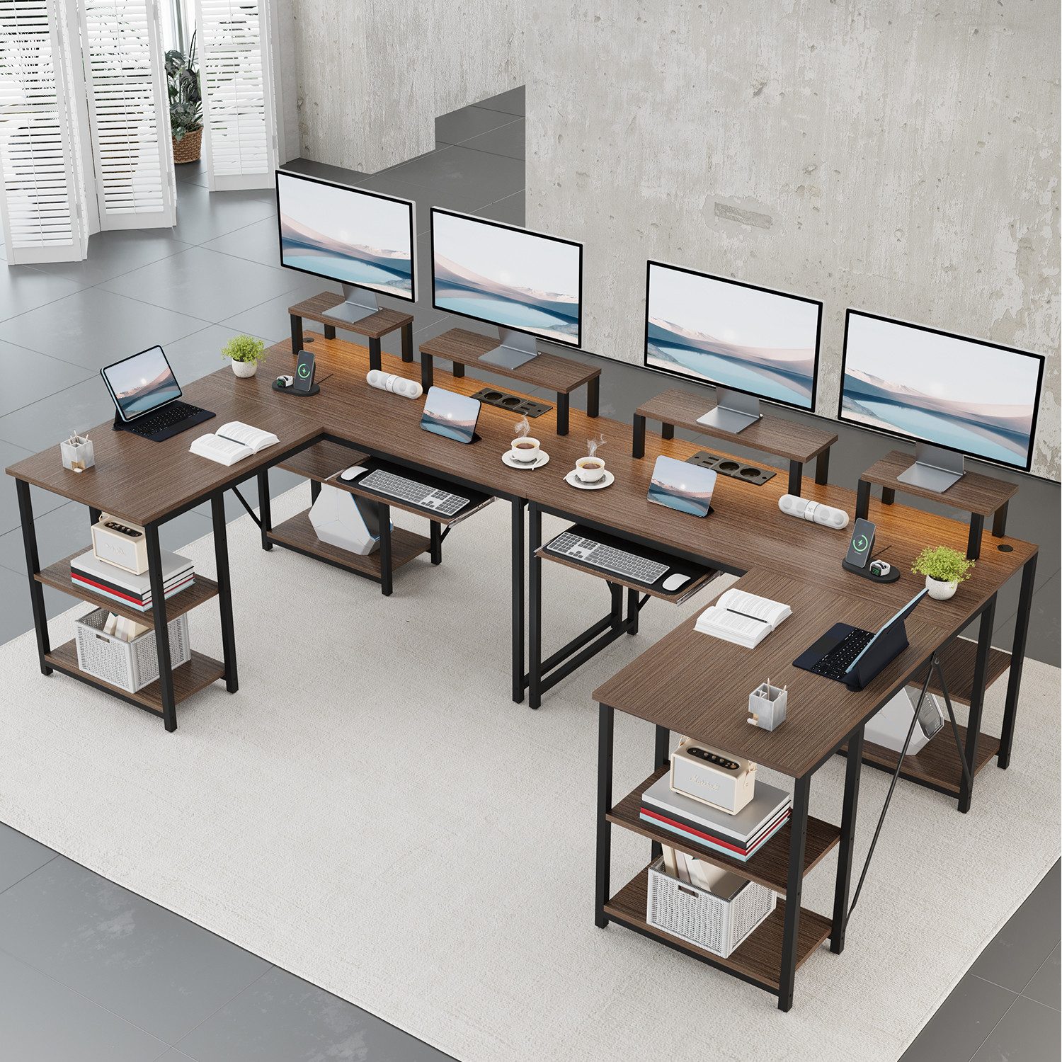 GUNJI Gamingtisch 140*140 cm L-förmiger Computertisch mit Ständer, LED-Ecks günstig online kaufen