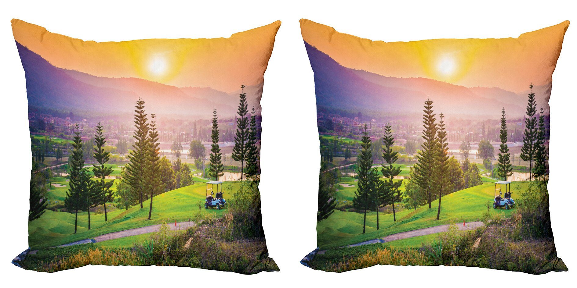 Kissenbezüge Modern Accent Doppelseitiger Bauernhaus Abakuhaus Stück), Golf Digitaldruck, Frühling Sonnenuntergang (2