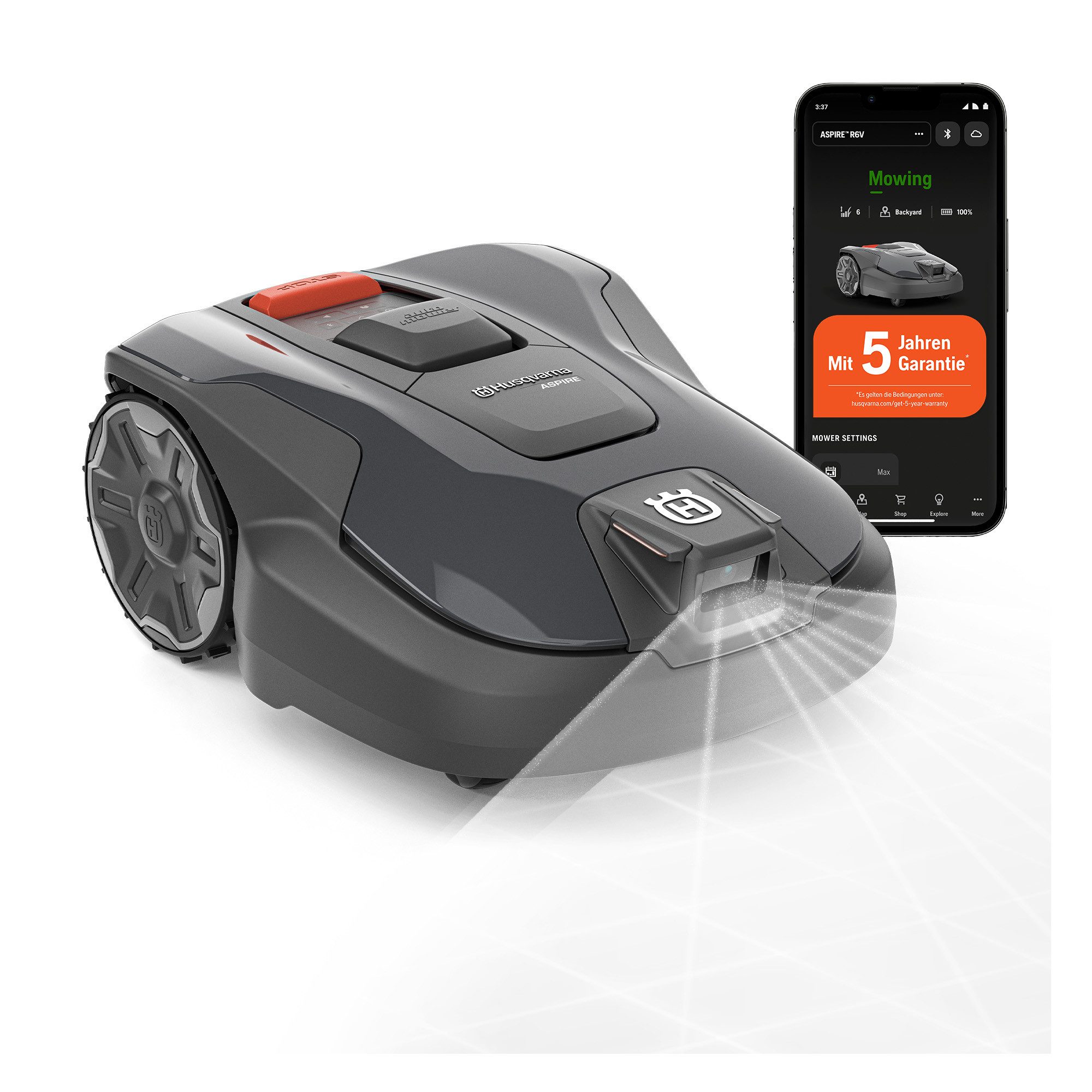 Husqvarna Rasenmähroboter Automower® Aspire R6V, bis 600 m² Rasenfläche, ohne Begrenzungskabel, Objekterkennung, GPS-Navigation, WLAN-Steuerung