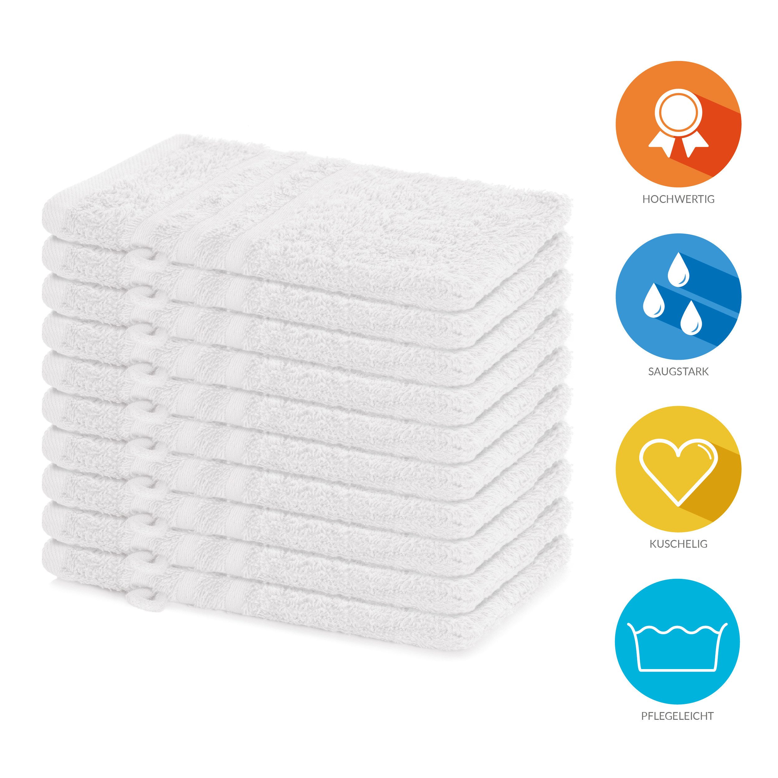 Lavea Waschhandschuh 10er Set Waschhandschuhe, 15 x 21 cm, Elena-Frottierserie, Waschlappen, 100% Baumwolle (10er Set), 500 g/m² Frottier, weich & saugstark, pflegeleicht