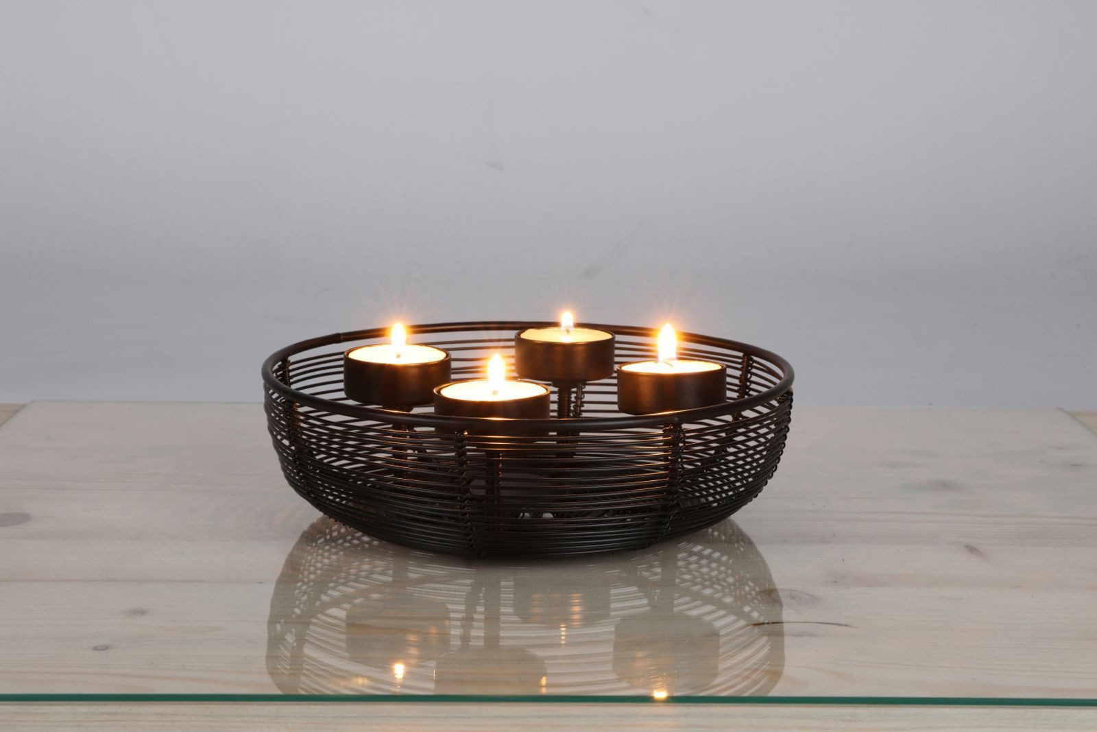 Koopman Adventsleuchter Adventskranz Metall Schwarz Ø20cm Kerzenhalter Dekoration Weihnachten