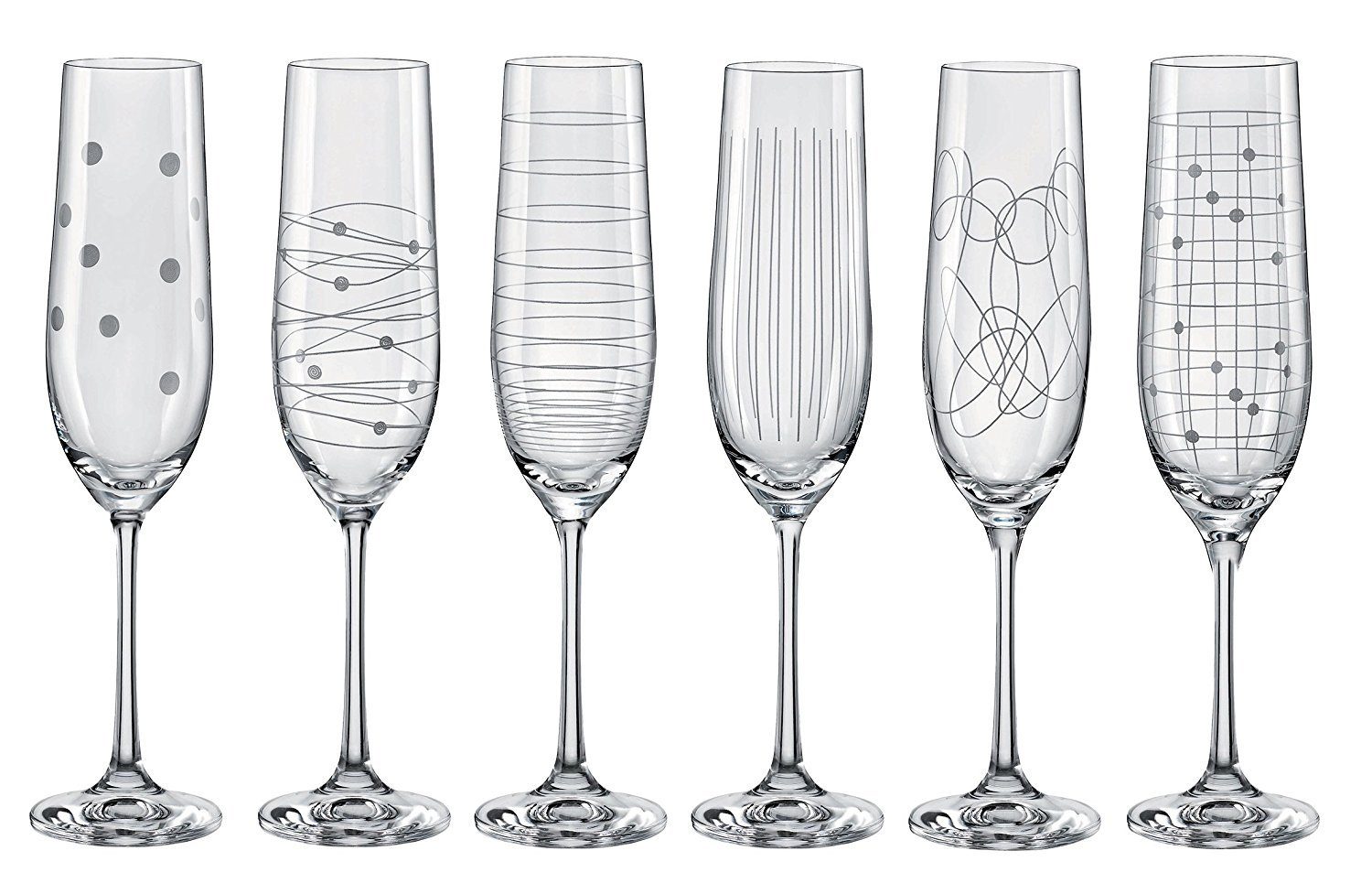 Crystalex Sektglas Elements Келихи для шампанського 190 ml 6er Set, Kristallglas, 6 verschiedene eingravierte Muster