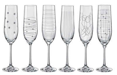 Crystalex Sektglas Elements Sektgläser 190 ml 6er Set, Kristallglas, 6 verschiedene eingravierte Muster