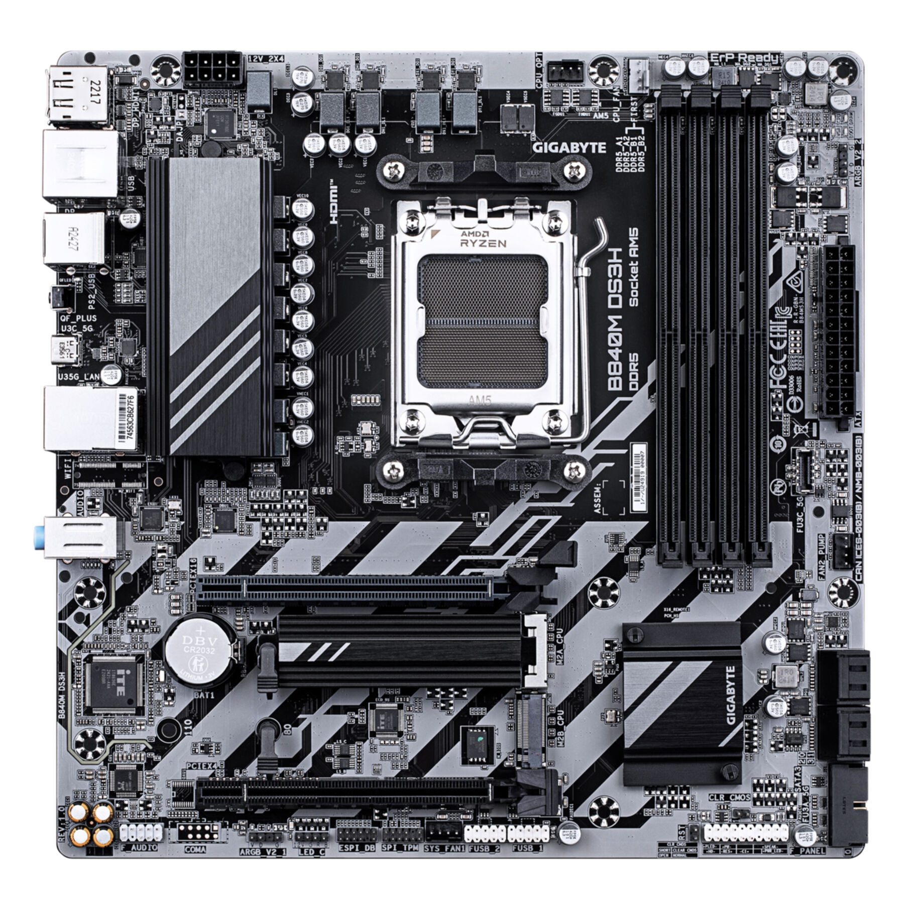 Gigabyte B840M DS3H Mainboard – AMD Ryzen 9000 CPUs, 8+2+2 Phasen VRM, bis zu 8 Mainboard