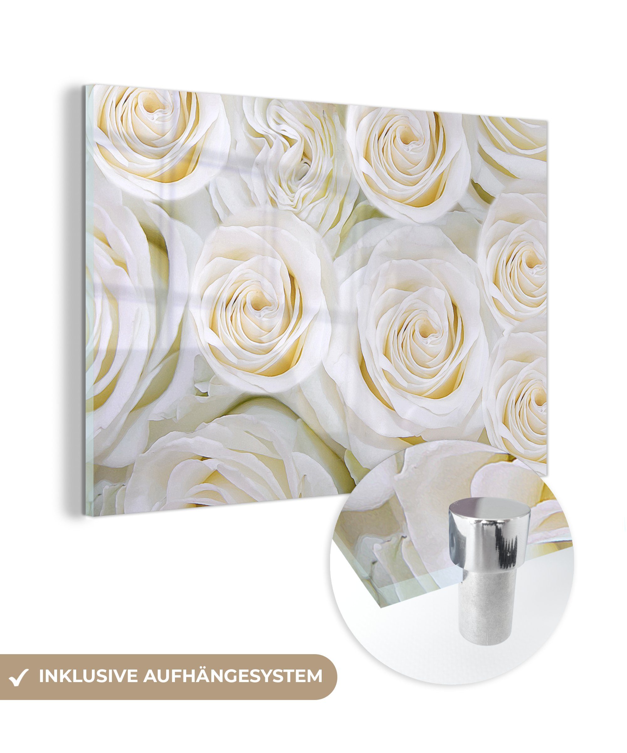 Rosen Schlafzimmer Wohnzimmer St), Blumen & - MuchoWow Weiß, (1 Acrylglasbild - Acrylglasbilder