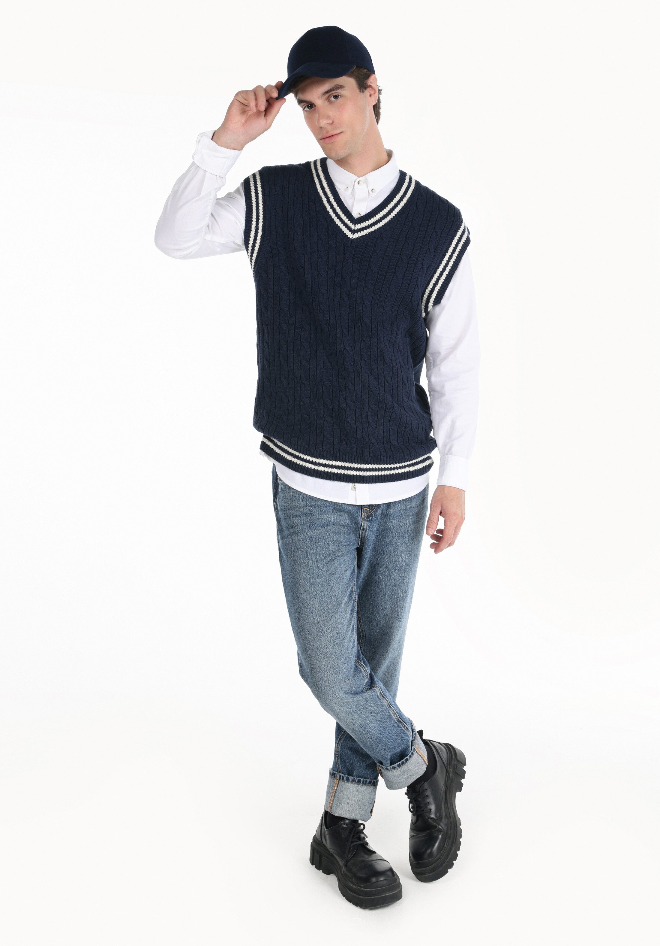 Colins Streifenpullover Colins Regular Fit V-Ausschnitt Jacquard Herrenpullover