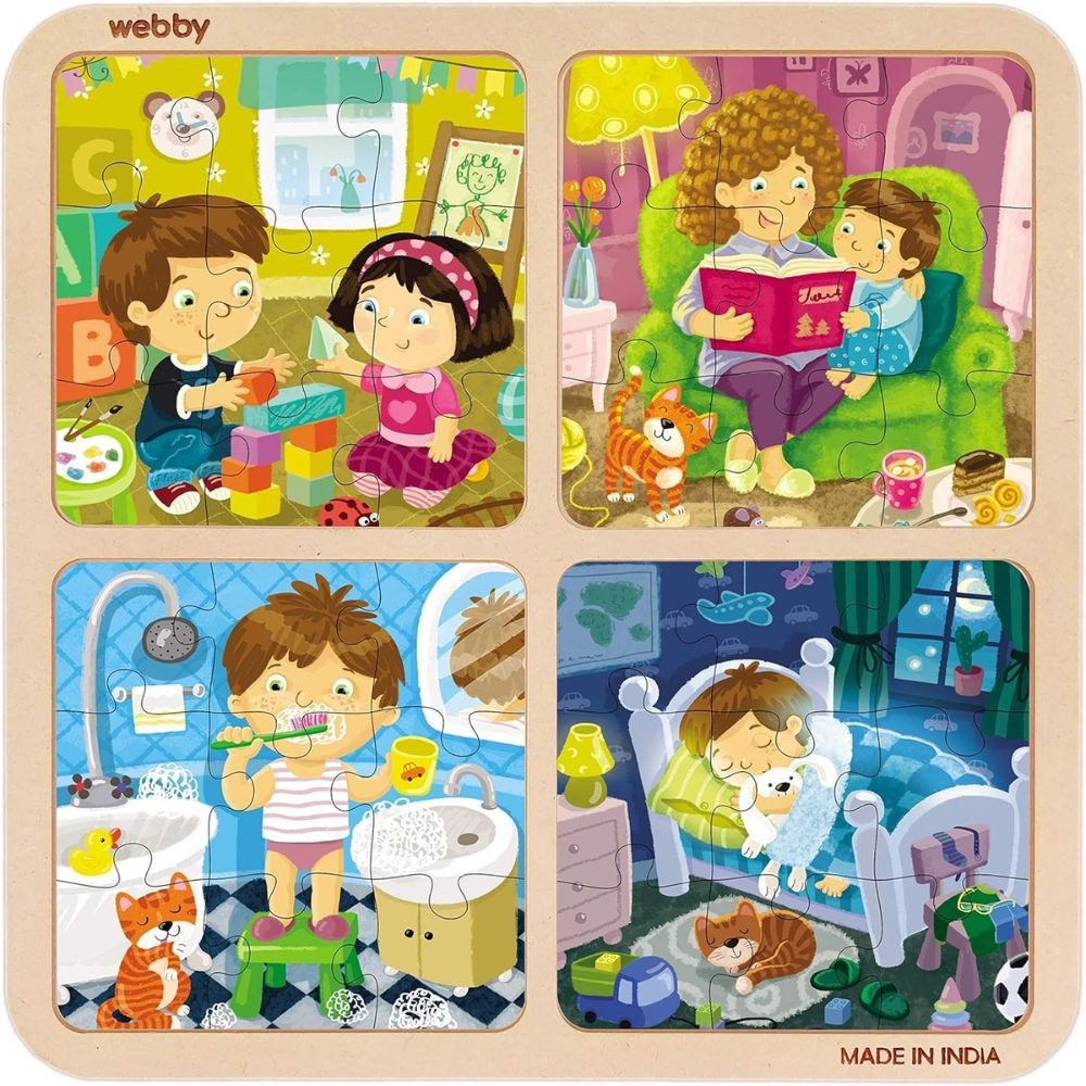Webby Toys Puzzle 4-in-1 Holzpuzzle – 36 Teile – Lernspiel für Kleinkinder, 35 Puzzleteile, Sicheres, umweltfreundliches Holz für interaktives Spielen