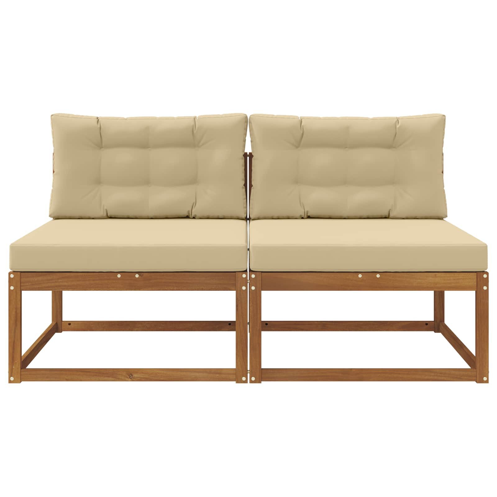 vidaXL Sofaelement Outdoor Mittelsofa mit Kissen 2 Stück Natur (2 St)